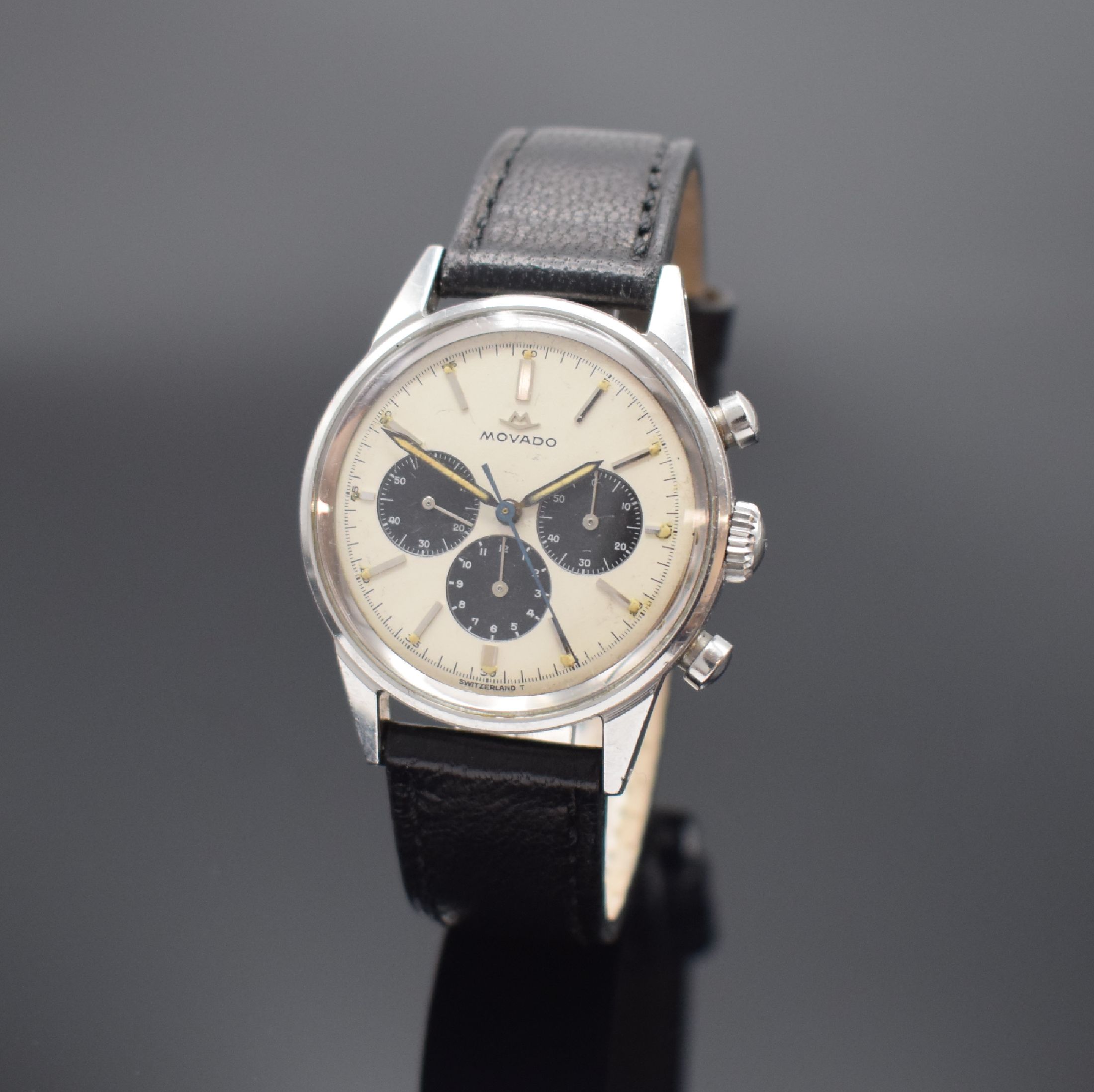MOVADO Sub-Sea seltener Armbandchronograph in Stahl Referenz 19068, Schweiz um 1960, Handaufzug, verschr. Borgel-Gehäuse, orig. Drücker & Krone, ...