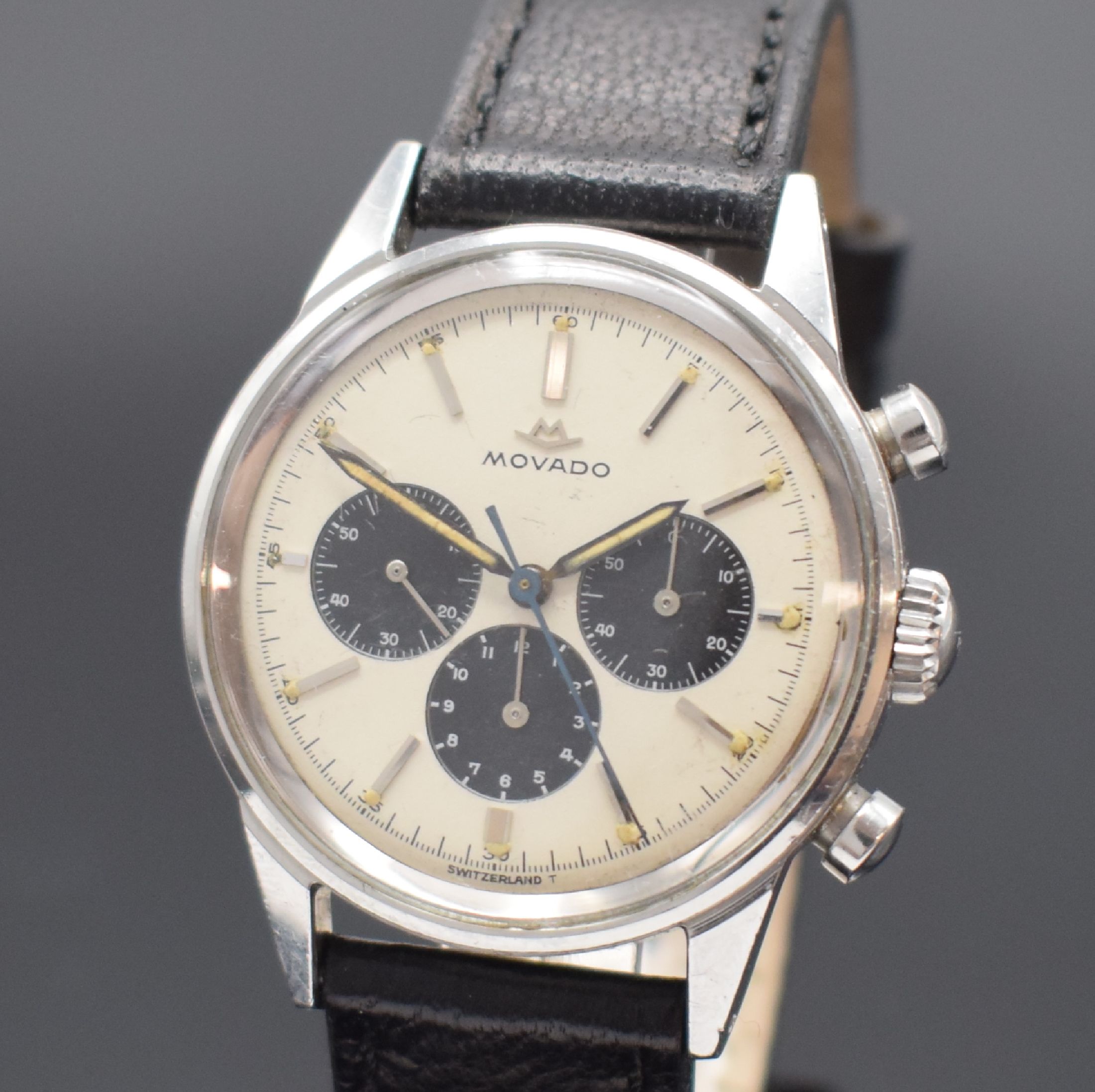 Detail a: MOVADO Sub-Sea seltener Armbandchronograph in Stahl Referenz 19068, Schweiz um 1960, Handaufzug, verschr. Borgel-Gehäuse, orig. Drücker & Krone, ...