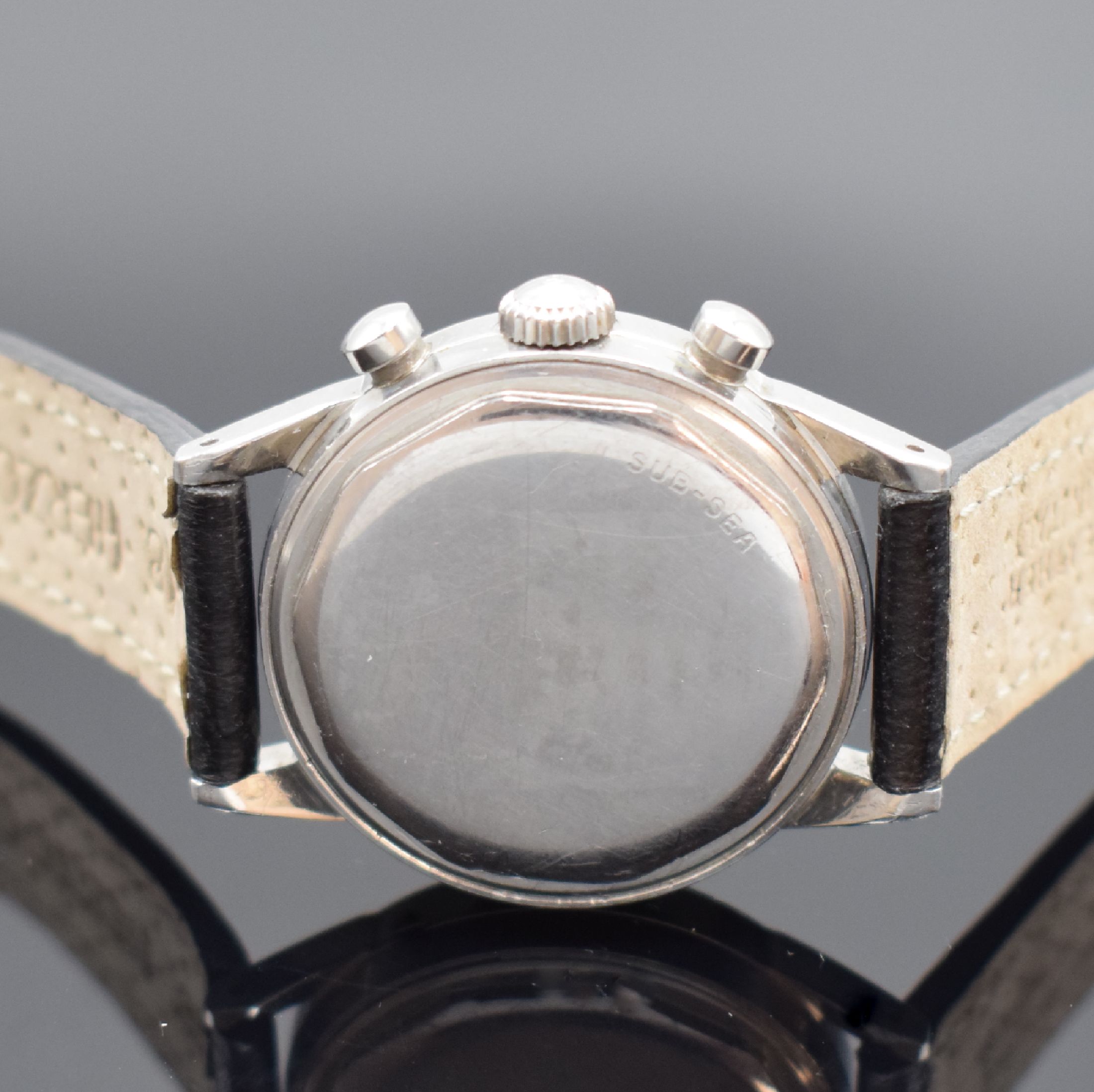 Detail c: MOVADO Sub-Sea seltener Armbandchronograph in Stahl Referenz 19068, Schweiz um 1960, Handaufzug, verschr. Borgel-Gehäuse, orig. Drücker & Krone, ...
