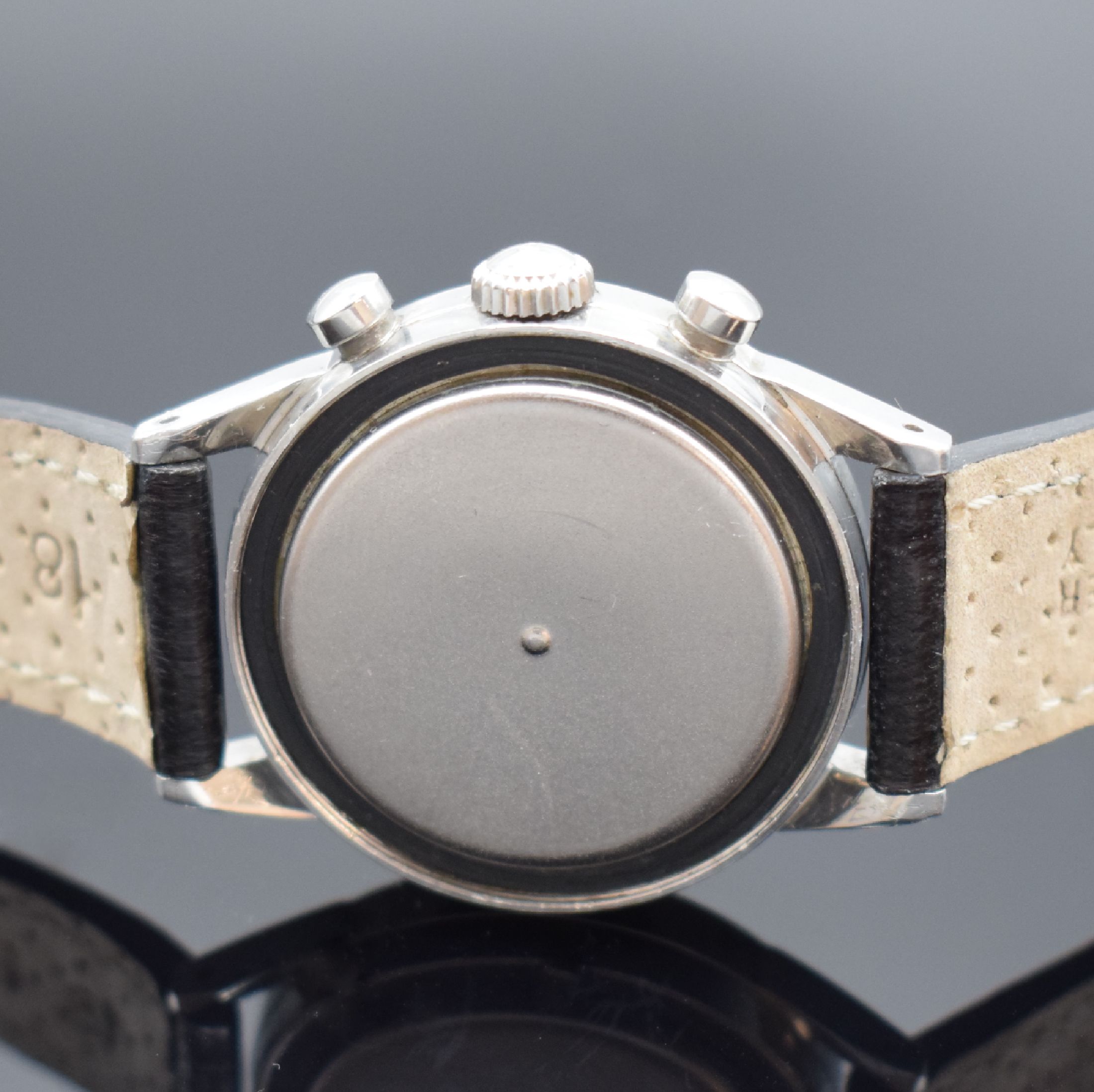 Detail d: MOVADO Sub-Sea seltener Armbandchronograph in Stahl Referenz 19068, Schweiz um 1960, Handaufzug, verschr. Borgel-Gehäuse, orig. Drücker & Krone, ...