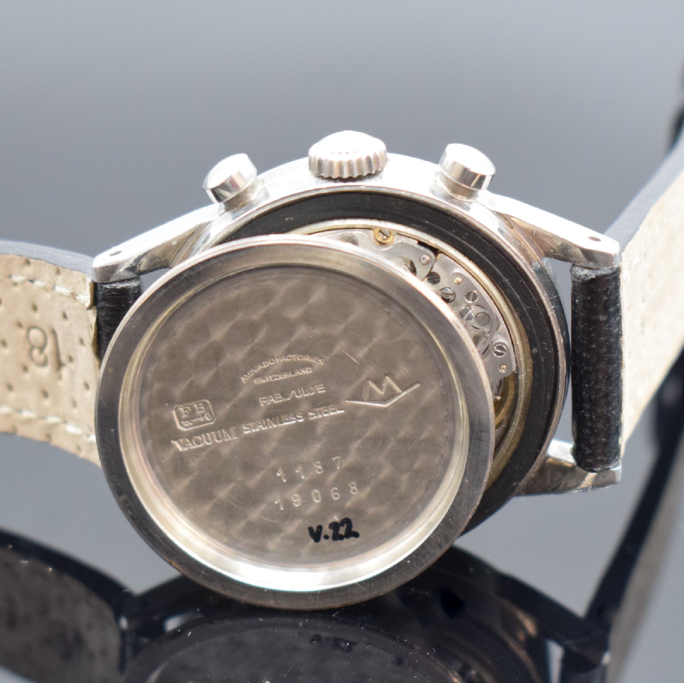 Detail f: MOVADO Sub-Sea seltener Armbandchronograph in Stahl Referenz 19068, Schweiz um 1960, Handaufzug, verschr. Borgel-Gehäuse, orig. Drücker & Krone, ...