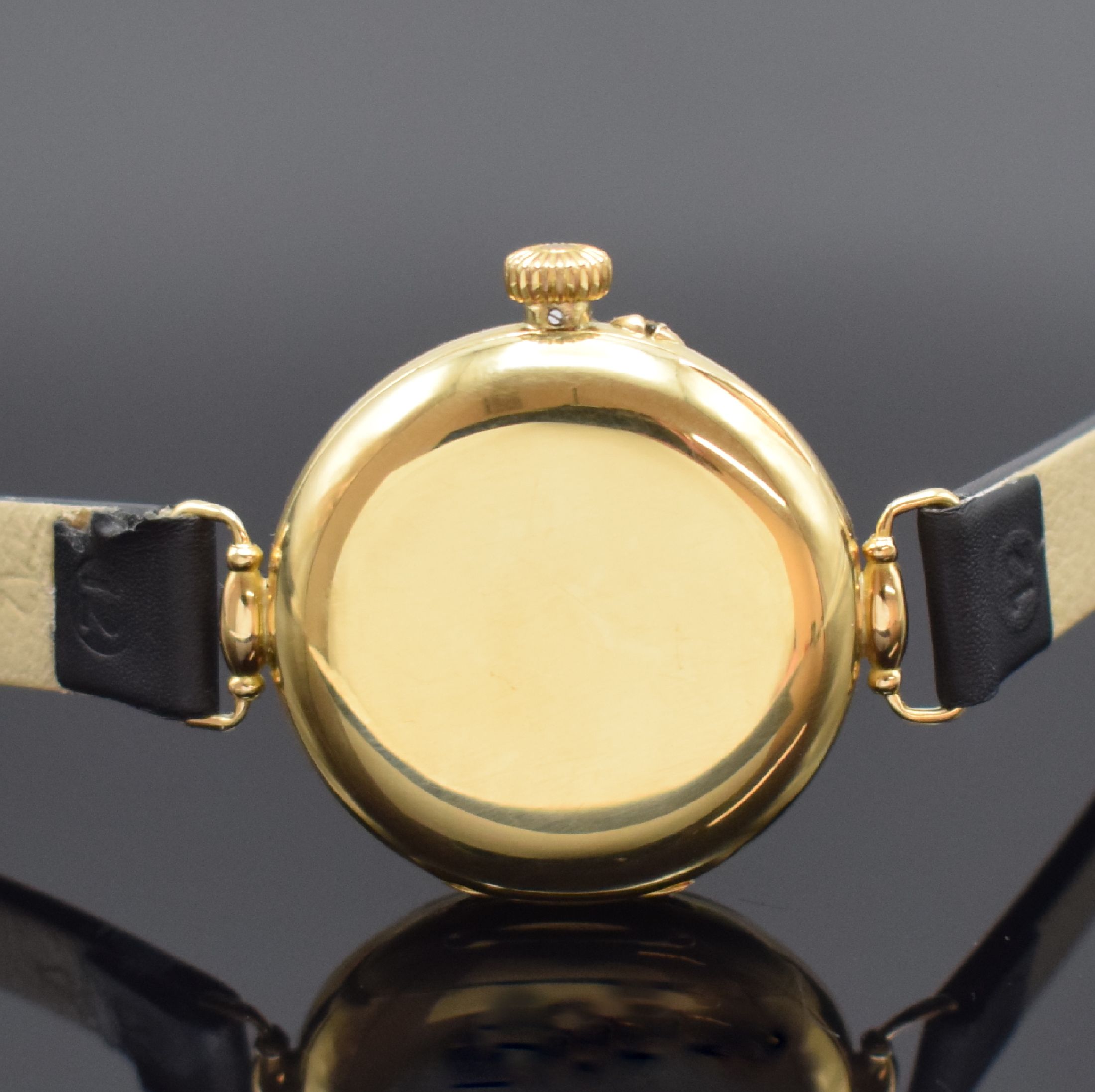 Detail b: LONGINES seltener früher Armbandchronograph Kaliber 13.33 in GG 750/000, Schweiz lt. Stammbuchauszug verk. Jan. 1918, Handaufzug, glattes ...