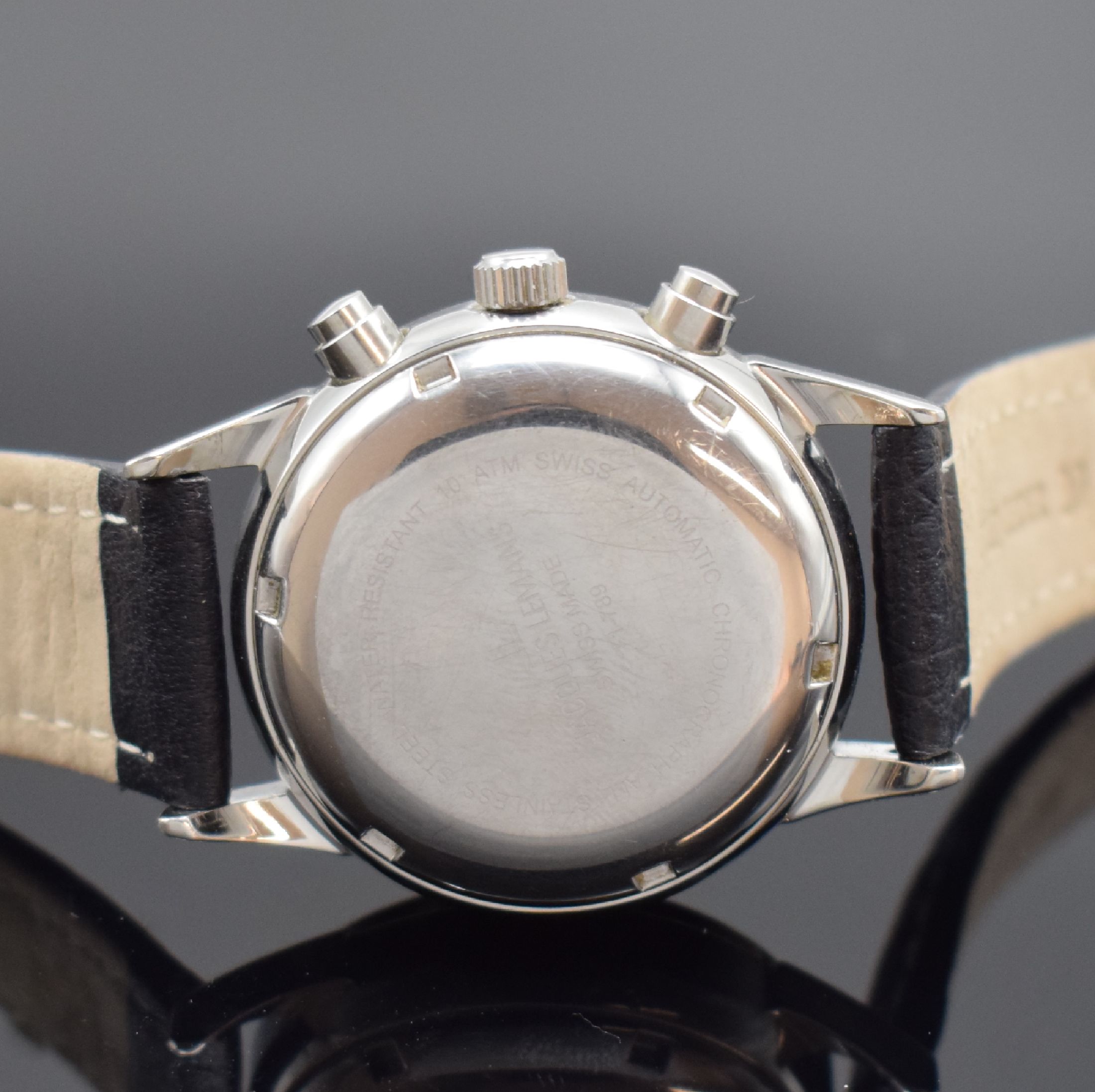 Detail c: JAQUES LEMANS Armbandchronograph in Stahl Referenz 1-789, Schweiz um 2010, Automatik, verschr. Geh., schwarzes Glanz-Zifferbl. m. arab. Leuchtzahlen, ...