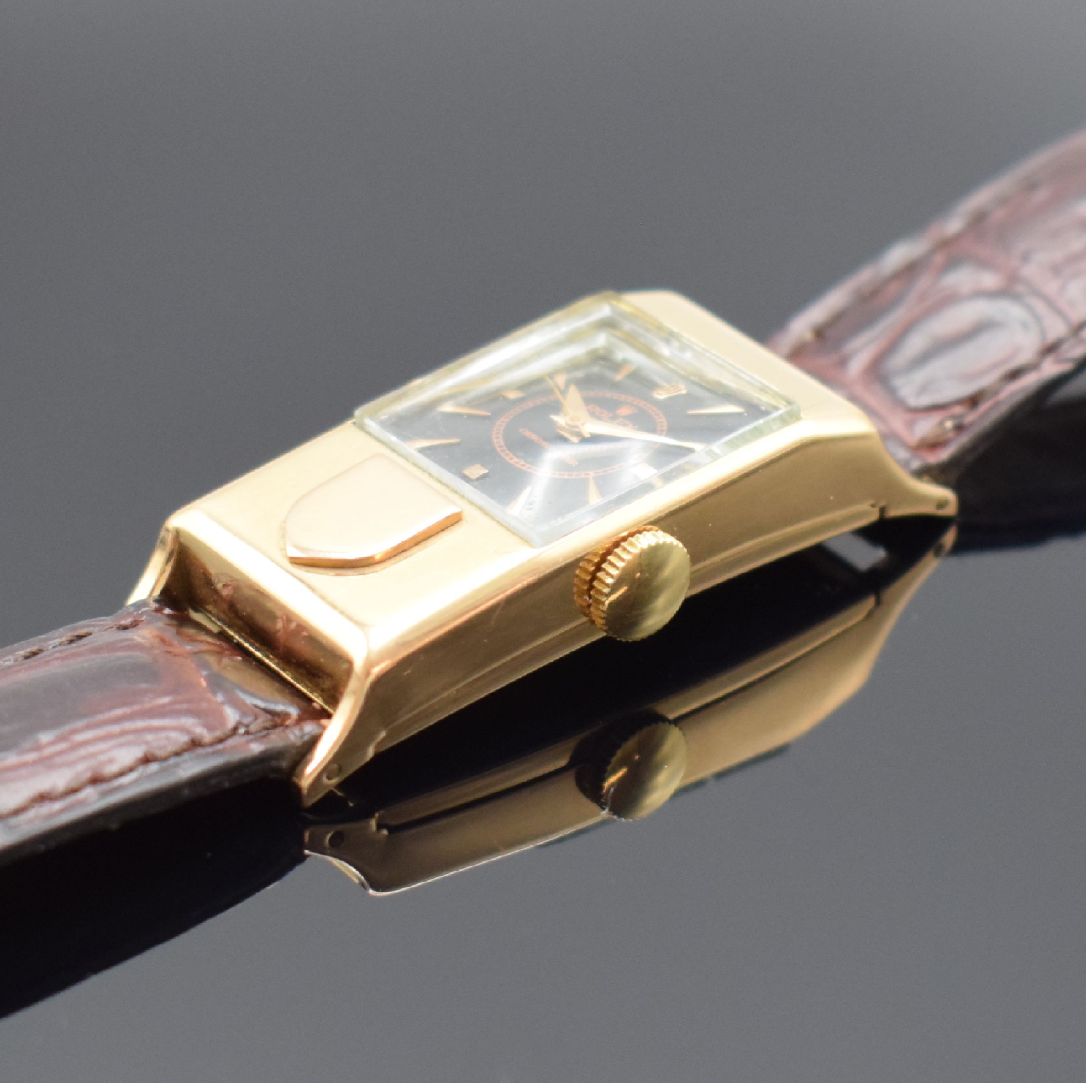 Detail b: ROLEX Prince Referenz 3361 sehr seltene pult- förmige Armbanduhr in RG 750/000, Schweiz um1950, Handaufzug, gedr. rechteck. Geh. dell., rücks. ...