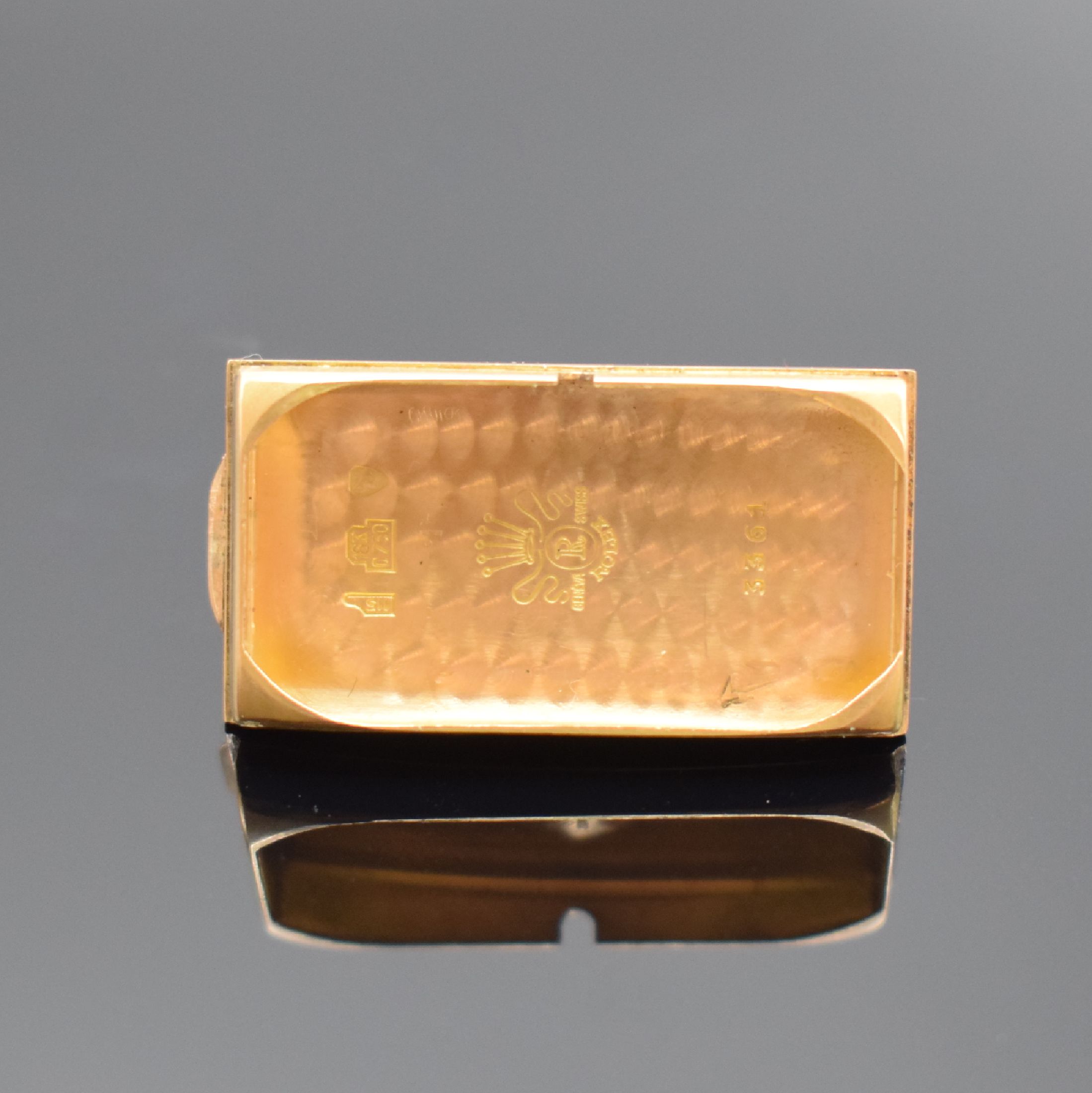 Detail d: ROLEX Prince Referenz 3361 sehr seltene pult- förmige Armbanduhr in RG 750/000, Schweiz um1950, Handaufzug, gedr. rechteck. Geh. dell., rücks. ...