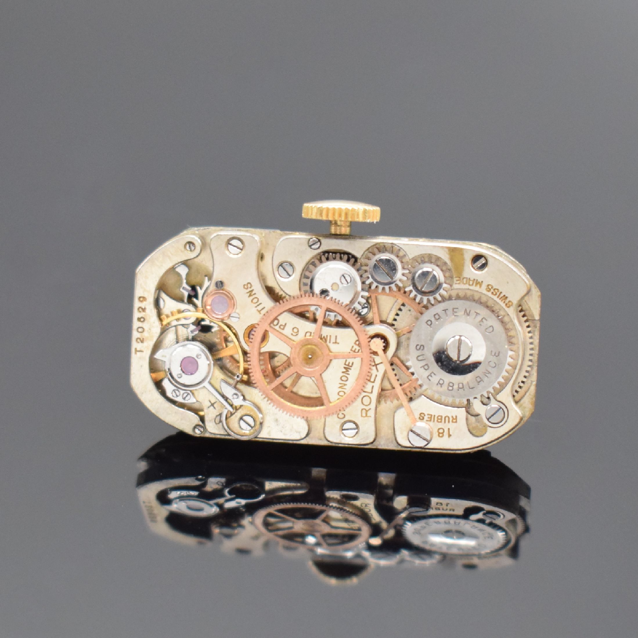 Detail e: ROLEX Prince Referenz 3361 sehr seltene pult- förmige Armbanduhr in RG 750/000, Schweiz um1950, Handaufzug, gedr. rechteck. Geh. dell., rücks. ...