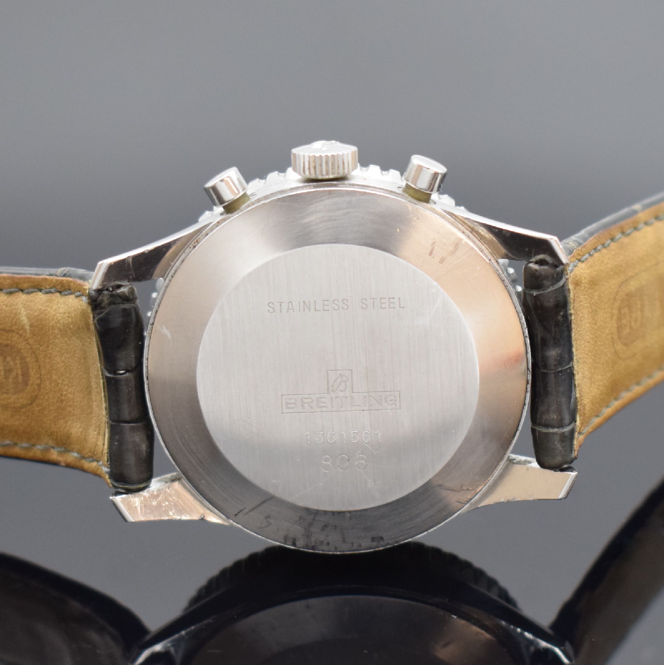 Detail c: BREITLING Navitimer 806 Fliegerchronograph in Stahl, Schweiz um 1969, Handaufzug, gedr. Geh., Rechenschieber-Drehlünette, orig. Krone & Drücker, ...
