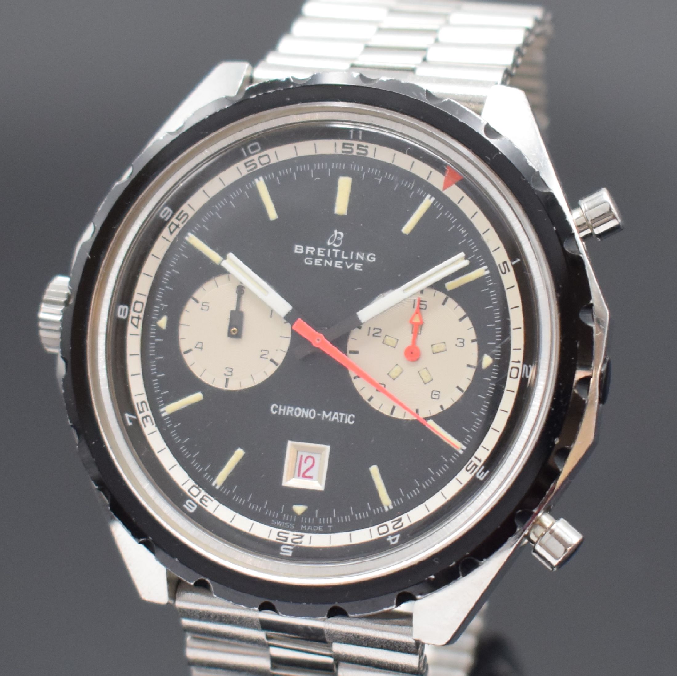 Detail a: BREITLING Chrono-Matic Referenz 7651 seltener Sport-Chronograph in Stahl, Schweiz um 1969, Automatik, verschr. Geh., innen-liegende Drehlünette m. ...
