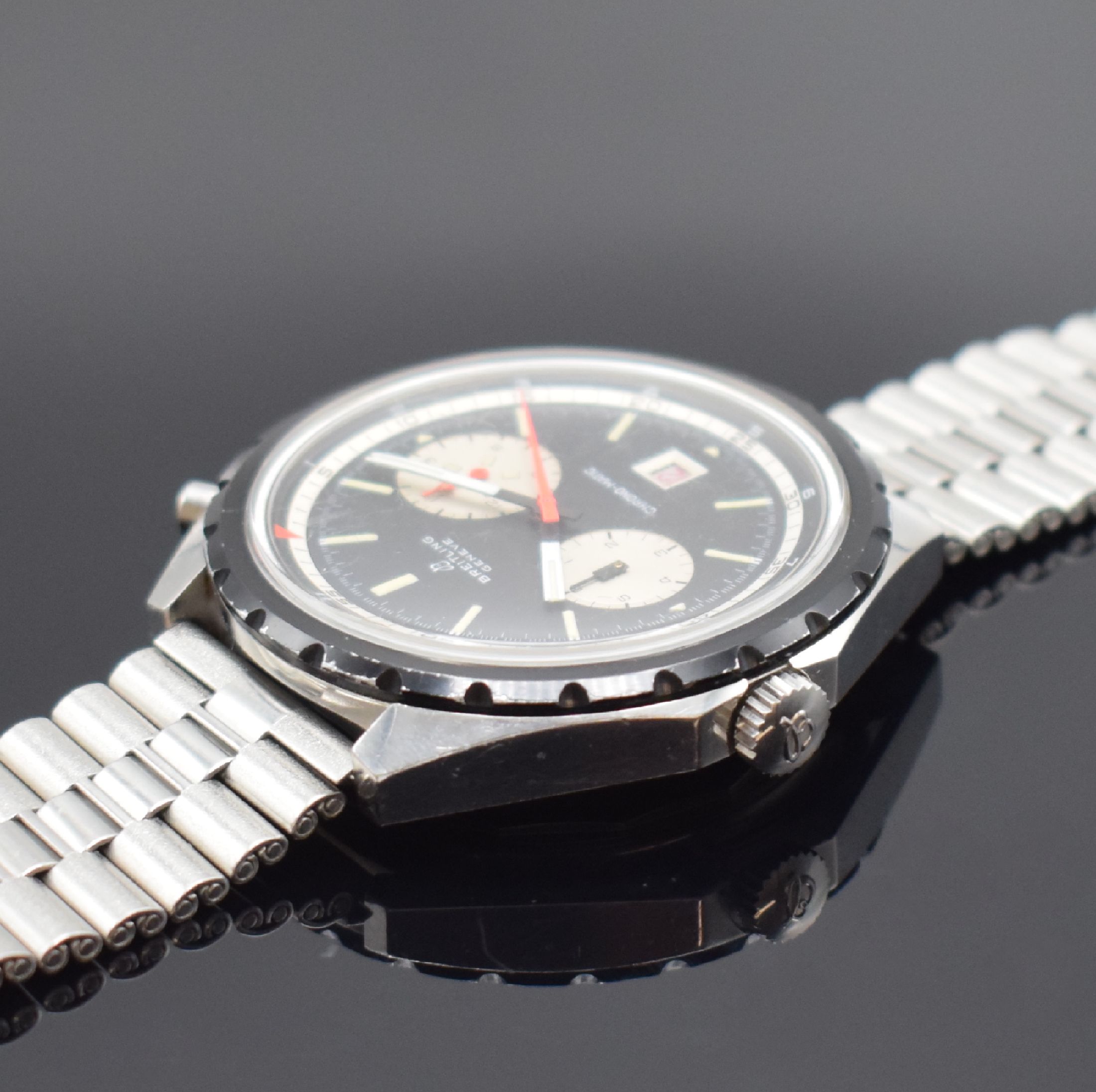Detail b: BREITLING Chrono-Matic Referenz 7651 seltener Sport-Chronograph in Stahl, Schweiz um 1969, Automatik, verschr. Geh., innen-liegende Drehlünette m. ...