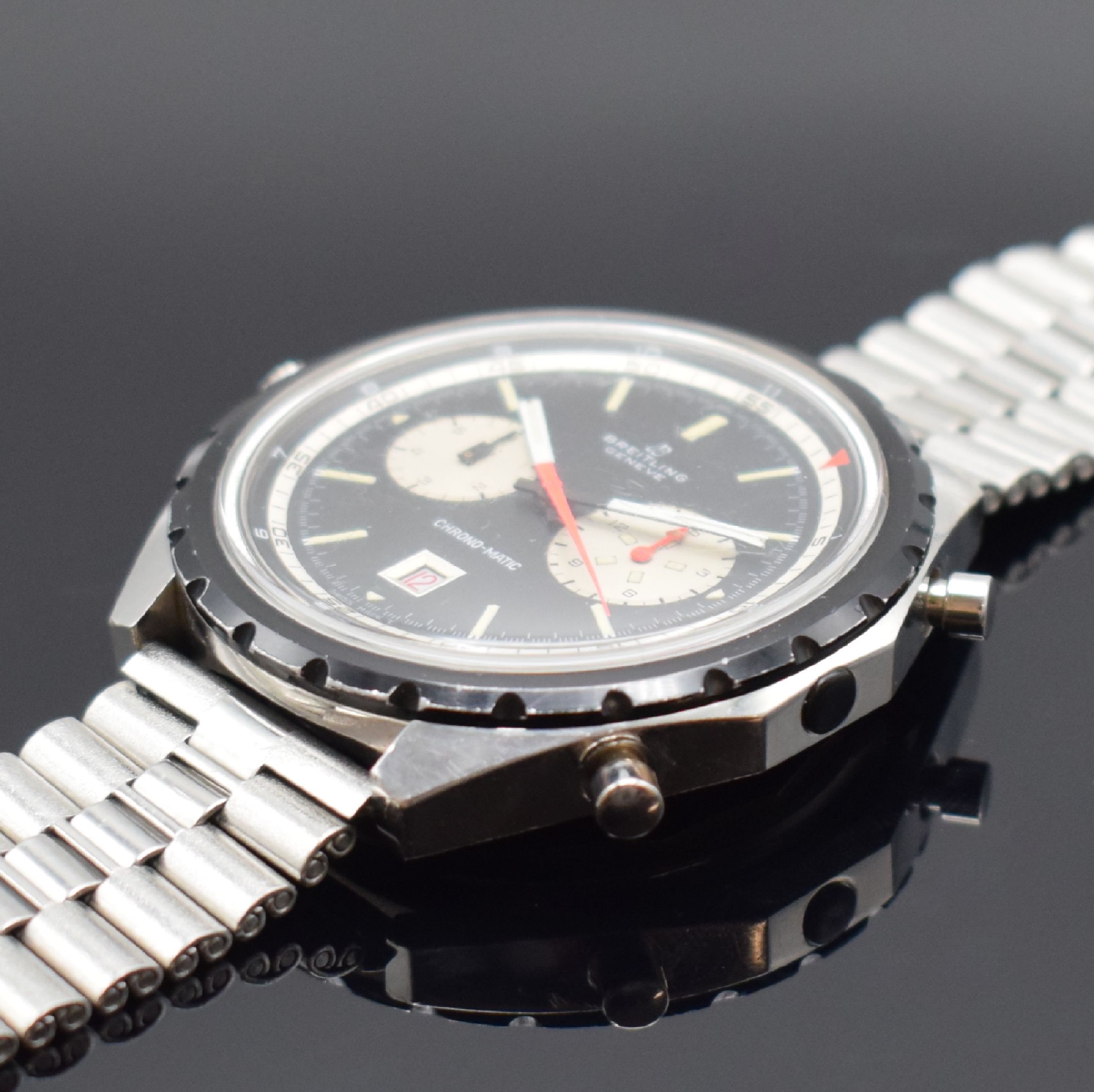 Detail c: BREITLING Chrono-Matic Referenz 7651 seltener Sport-Chronograph in Stahl, Schweiz um 1969, Automatik, verschr. Geh., innen-liegende Drehlünette m. ...