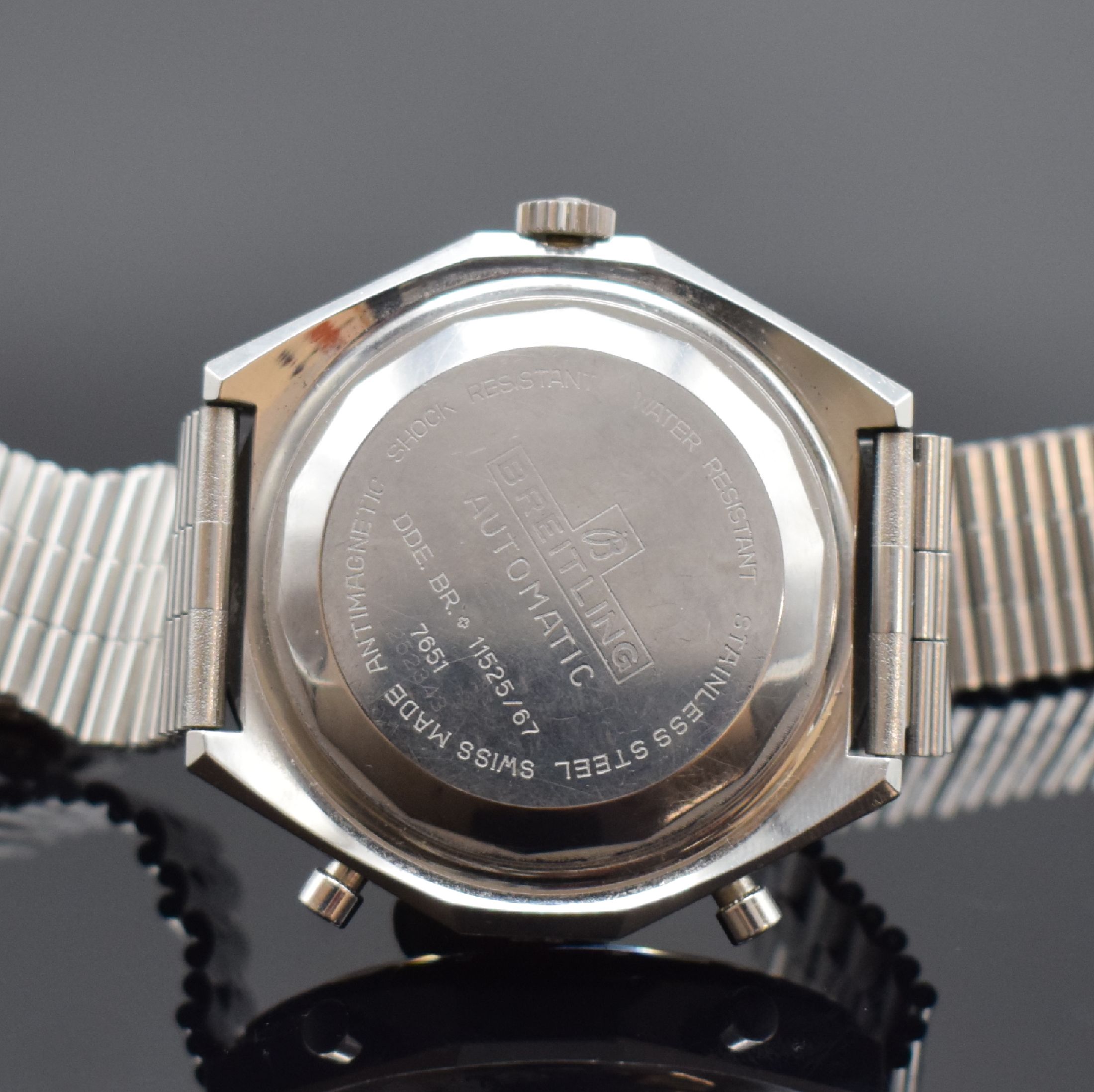 Detail d: BREITLING Chrono-Matic Referenz 7651 seltener Sport-Chronograph in Stahl, Schweiz um 1969, Automatik, verschr. Geh., innen-liegende Drehlünette m. ...