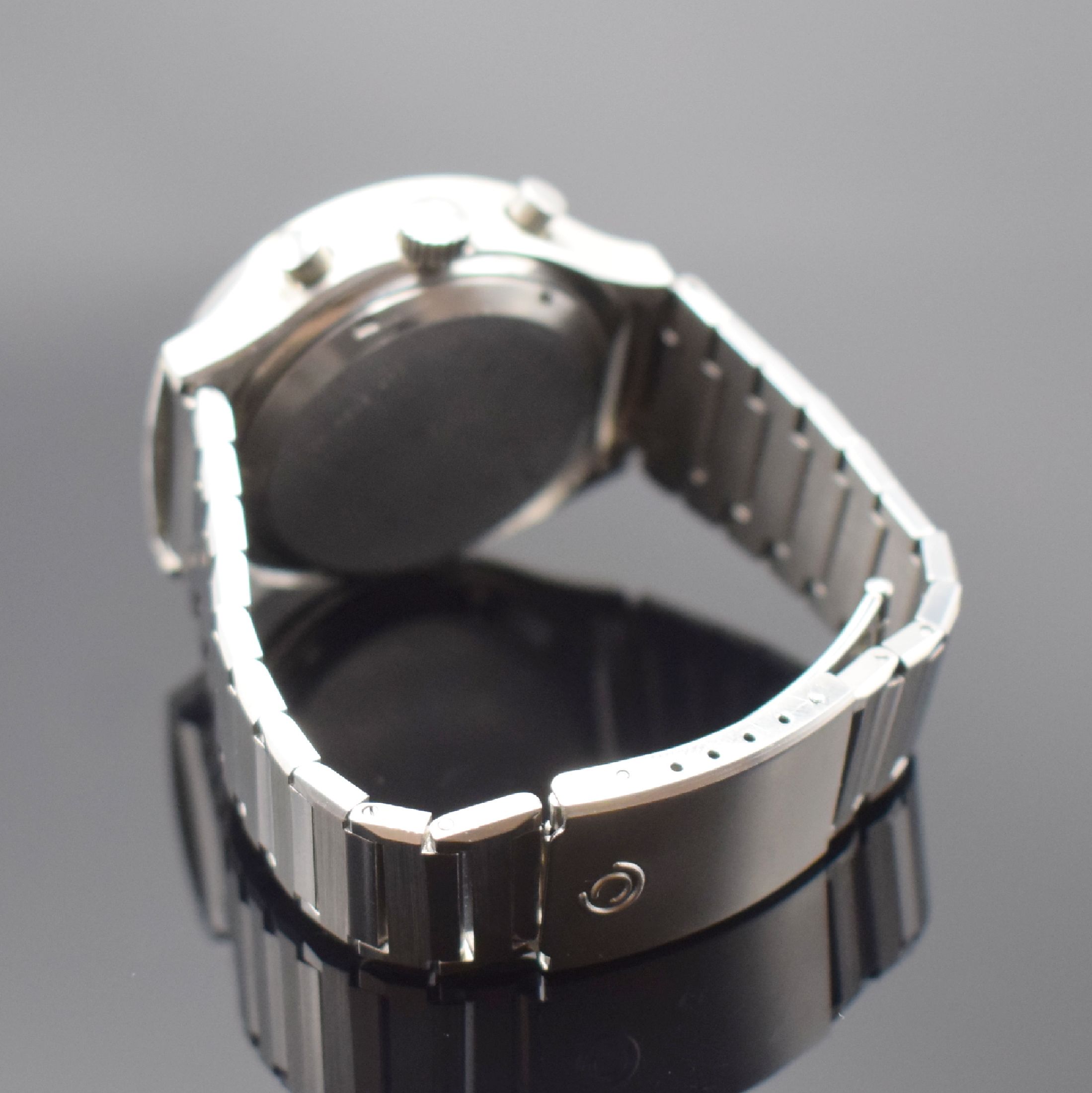 Detail b: CERTINA Chronolympic C-Tronic seltener Stimmgabel-Chronograph in Stahl/Stahlband, Schweiz um 1970, verschr. Geh., orig. Stahlband, blaues Zifferbl. ...