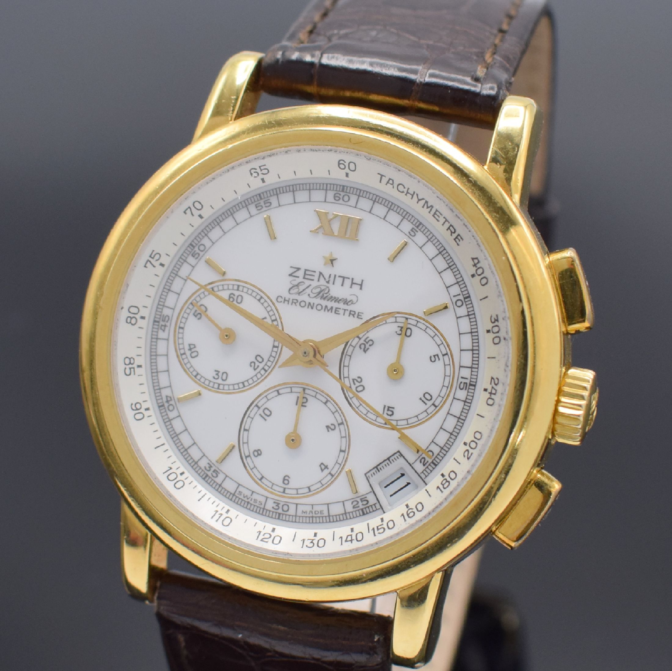 Detail a: ZENITH El Primero Chronometre Herrenarmbanduhr mit Chronograph in GG 750/000 Referenz 30-0380.400, Schweiz um 1993, Automatik, massives 2-teil. ...