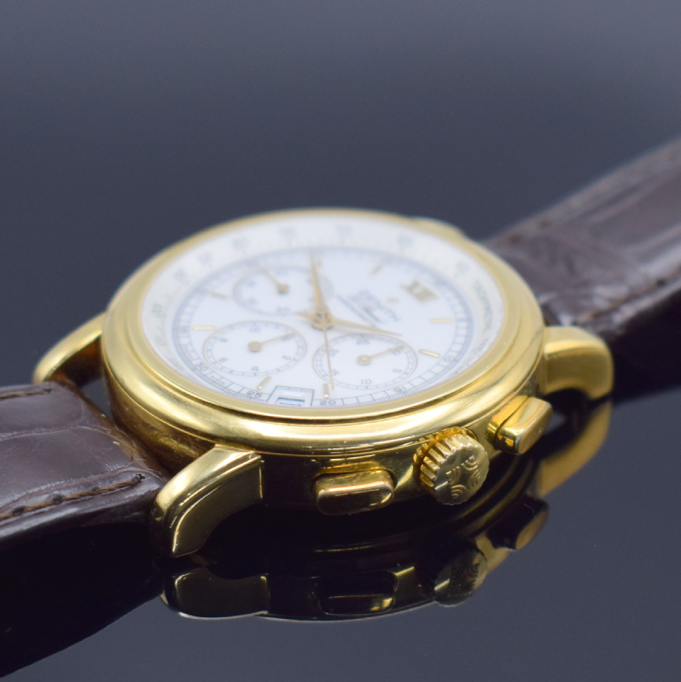 Detail b: ZENITH El Primero Chronometre Herrenarmbanduhr mit Chronograph in GG 750/000 Referenz 30-0380.400, Schweiz um 1993, Automatik, massives 2-teil. ...