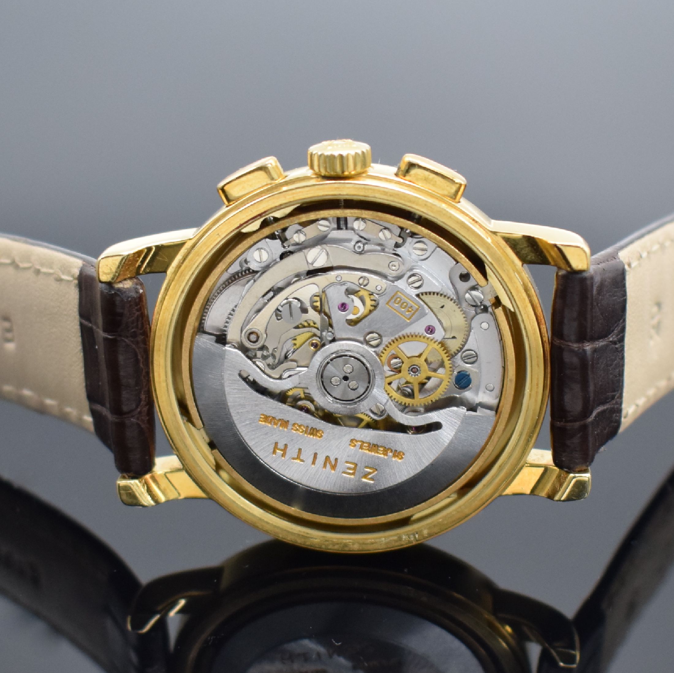 Detail d: ZENITH El Primero Chronometre Herrenarmbanduhr mit Chronograph in GG 750/000 Referenz 30-0380.400, Schweiz um 1993, Automatik, massives 2-teil. ...