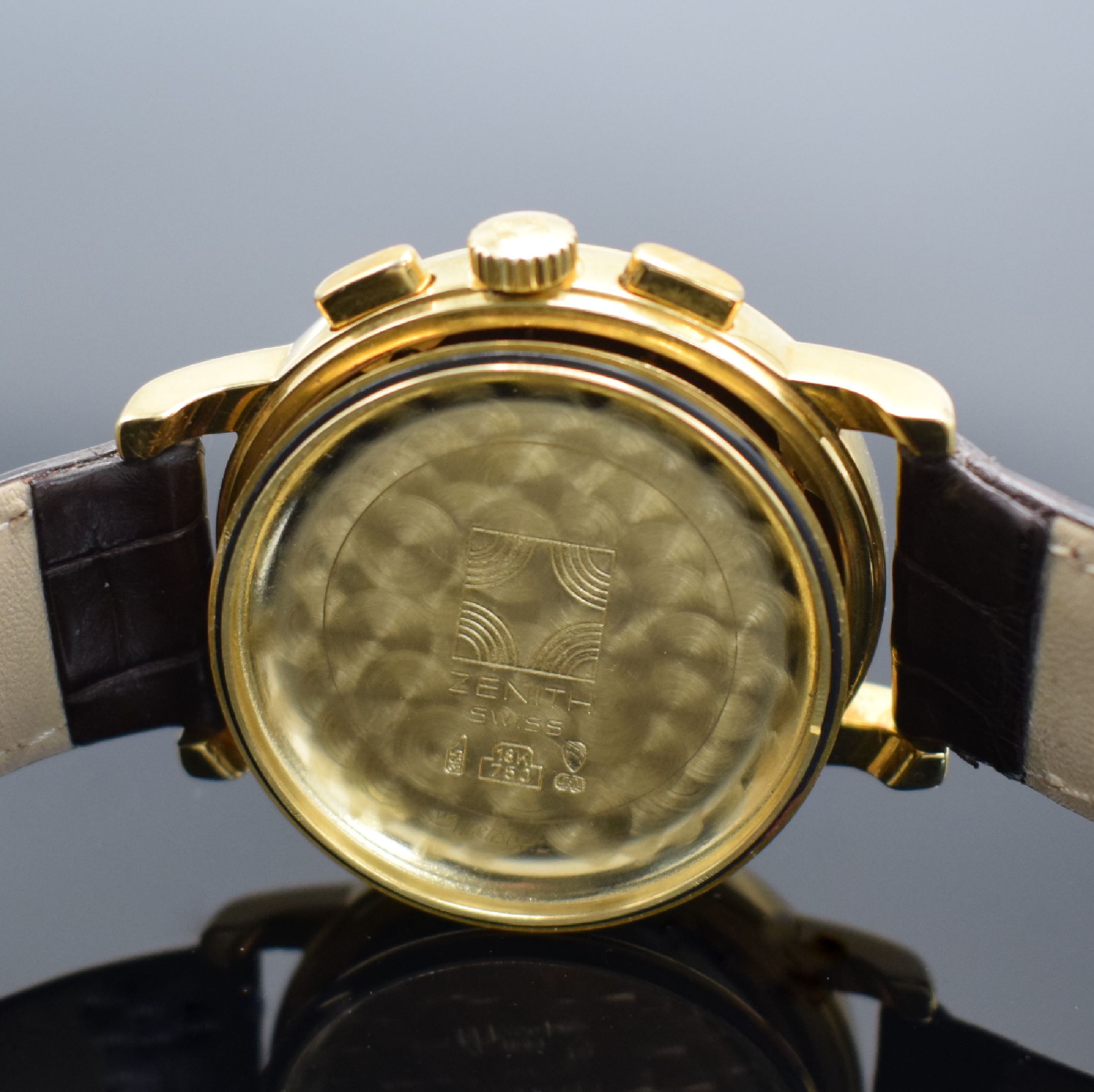 Detail f: ZENITH El Primero Chronometre Herrenarmbanduhr mit Chronograph in GG 750/000 Referenz 30-0380.400, Schweiz um 1993, Automatik, massives 2-teil. ...