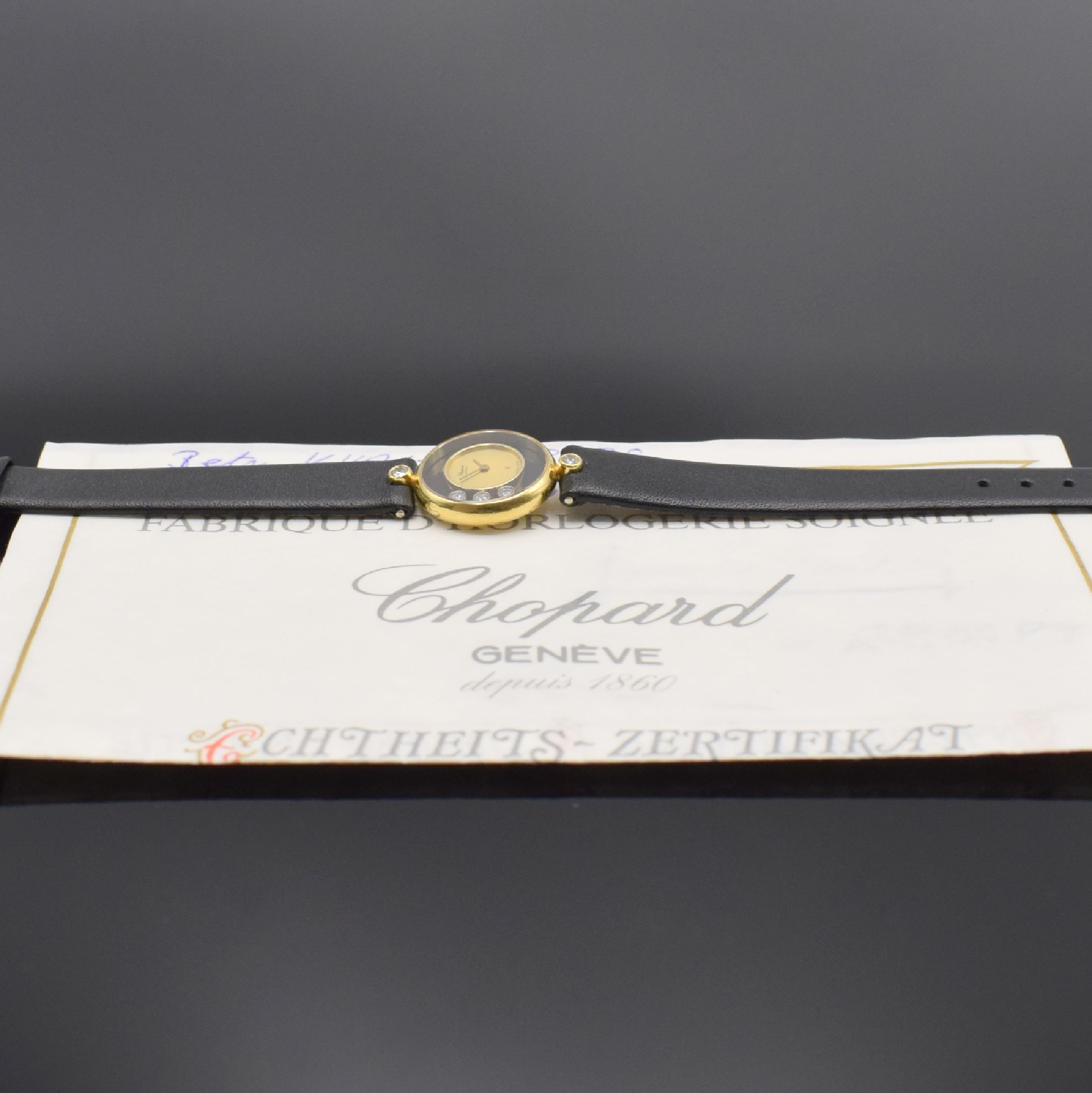 Detail d: Chopard Happy Diamonds Diamantbesetzte Damenarmbanduhr in GG 750/000 Referenz 4070, Schweiz um 1999, quartz, gedr. Geh., um zentrales gold. Zifferbl. ...