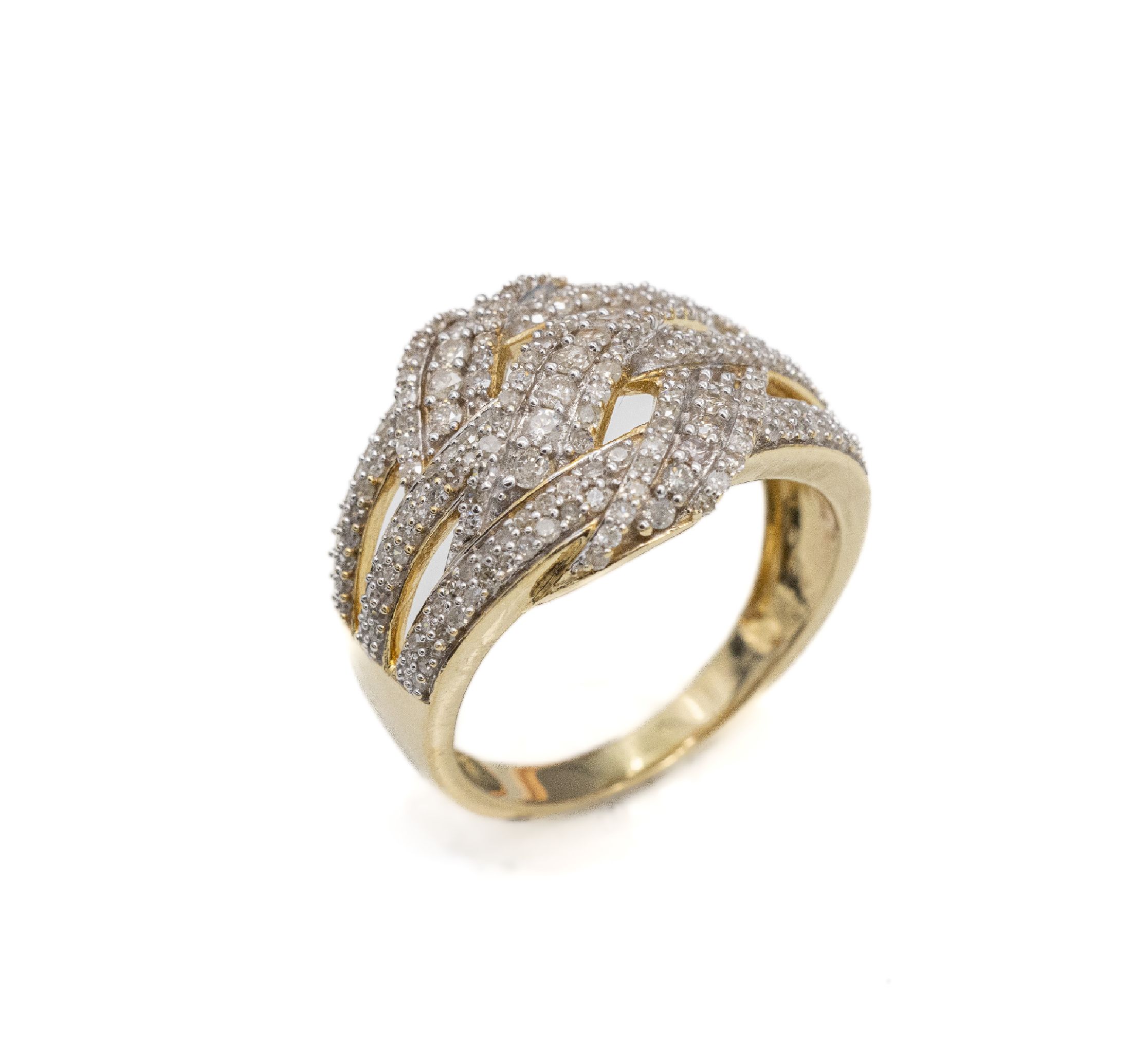14 kt Gold Diamant-Ring, GG 585/000, Diamanten zus. ca. 1.00 ct (grav.) Weiß-Getönt/p, RW 57, ca. 6.4 g