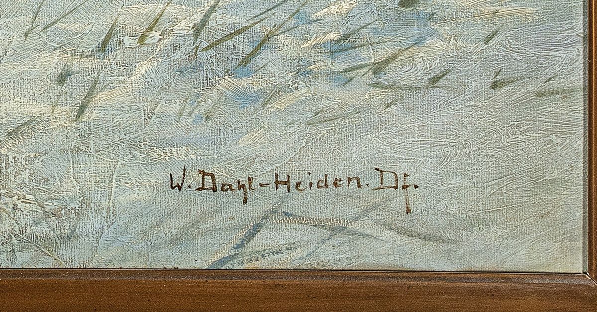 Detail a: Joseph Heydendahl, 1844 Düsseldorf - 1906, Wildschweine im Winterwald, signiert, Öl/Lwd, 120 x 80 cm, Prunkrahmen ca. 108 x 146 cm