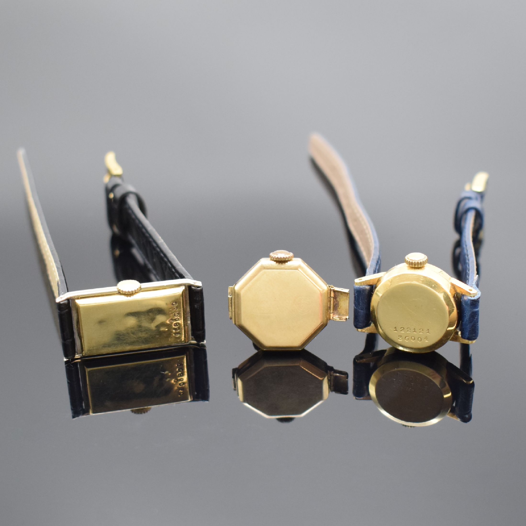 Detail a: 3 Damenarmbanduhren in GG 750/000 & 585/000, Schweiz um 1920 - 1960, 1) Baume & Mercier inGG 750/000, Automatik, Kal. 1218, D. ca. 20 mm, 2) Longines ...
