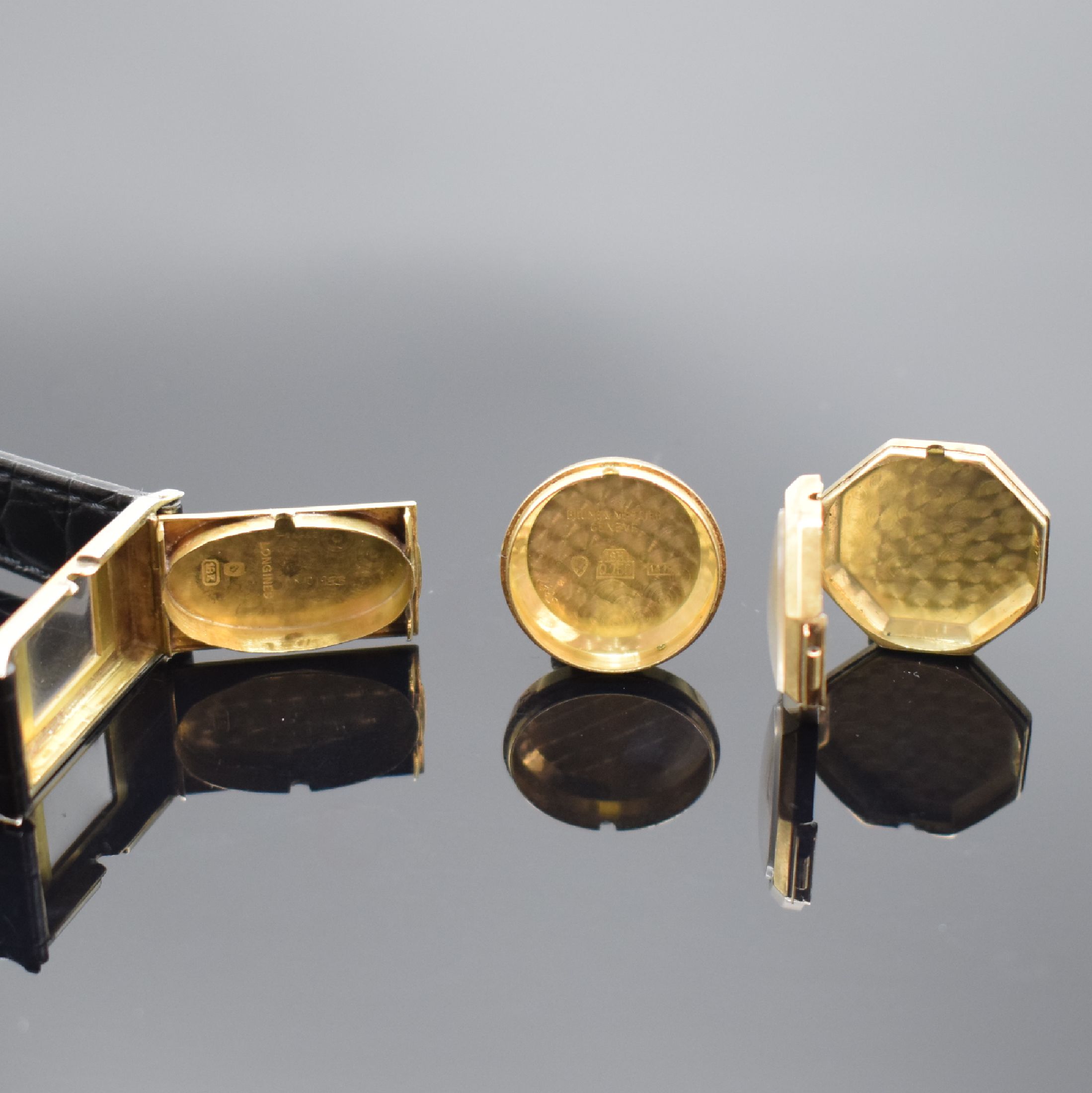 Detail b: 3 Damenarmbanduhren in GG 750/000 & 585/000, Schweiz um 1920 - 1960, 1) Baume & Mercier inGG 750/000, Automatik, Kal. 1218, D. ca. 20 mm, 2) Longines ...