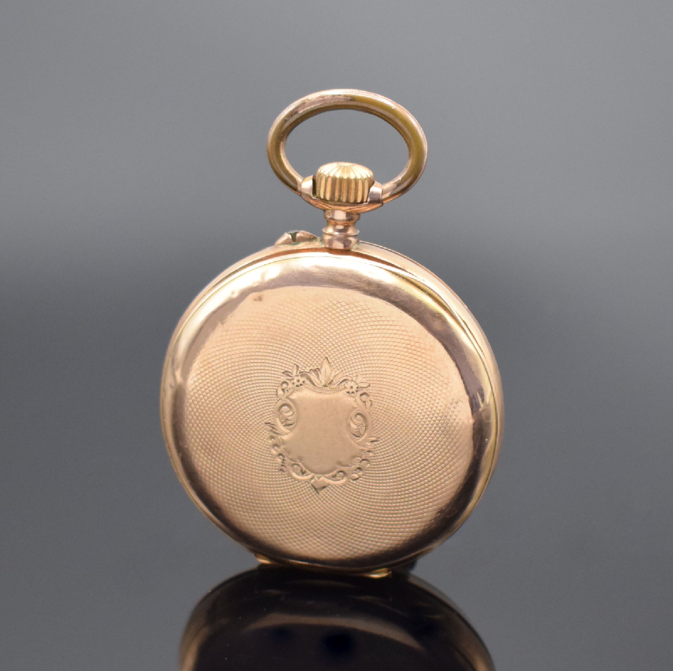 Detail b: 3 offene Zylindertaschenuhren in RG 585/000, Schweiz um 1900, alle mit verg. Cuv., Emailzifferbl. m. röm. Std., 2 x D. ca. 32 mm, 1 x D. ca. 44 mm, ...