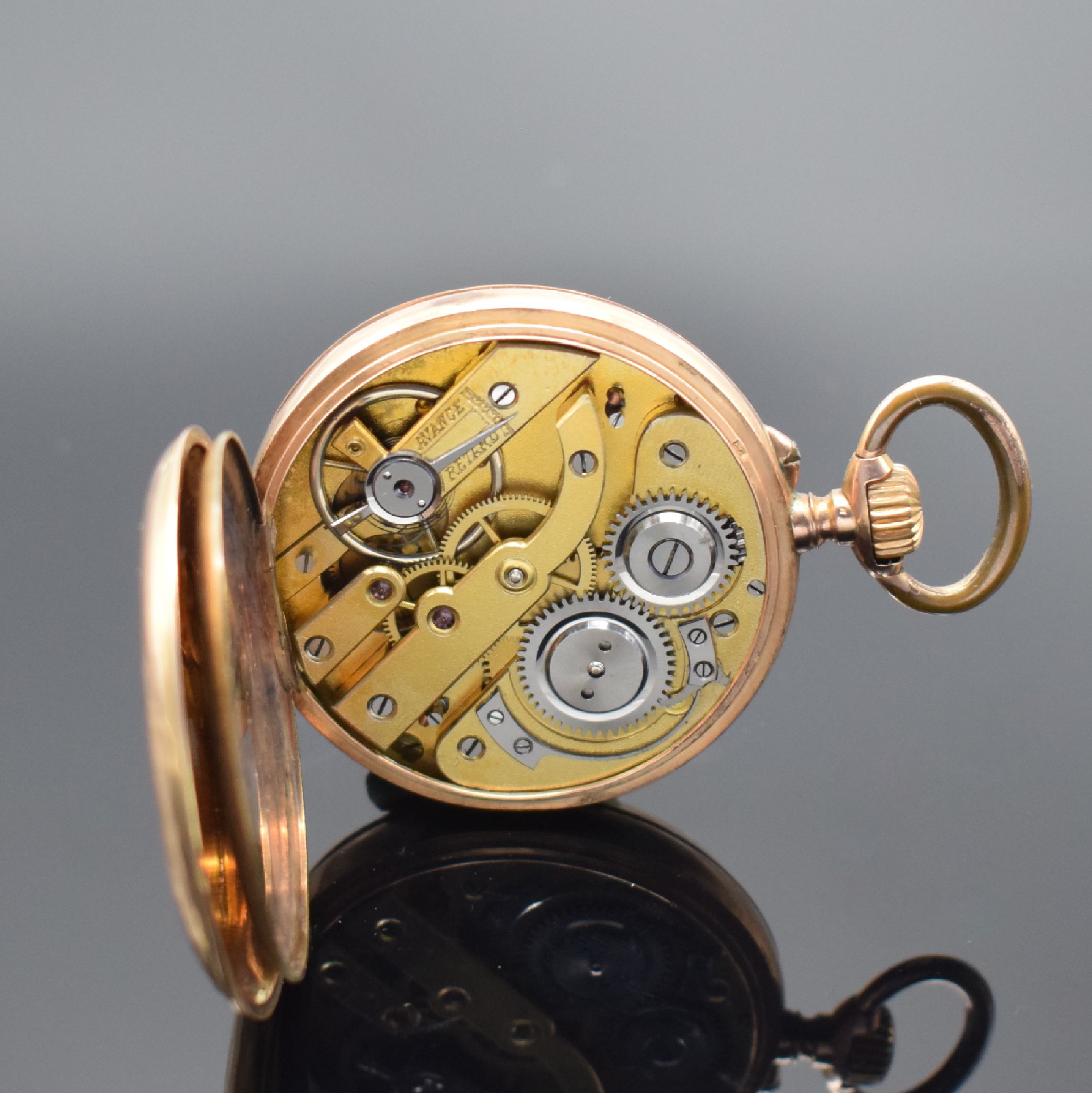 Detail f: 3 offene Zylindertaschenuhren in RG 585/000, Schweiz um 1900, alle mit verg. Cuv., Emailzifferbl. m. röm. Std., 2 x D. ca. 32 mm, 1 x D. ca. 44 mm, ...