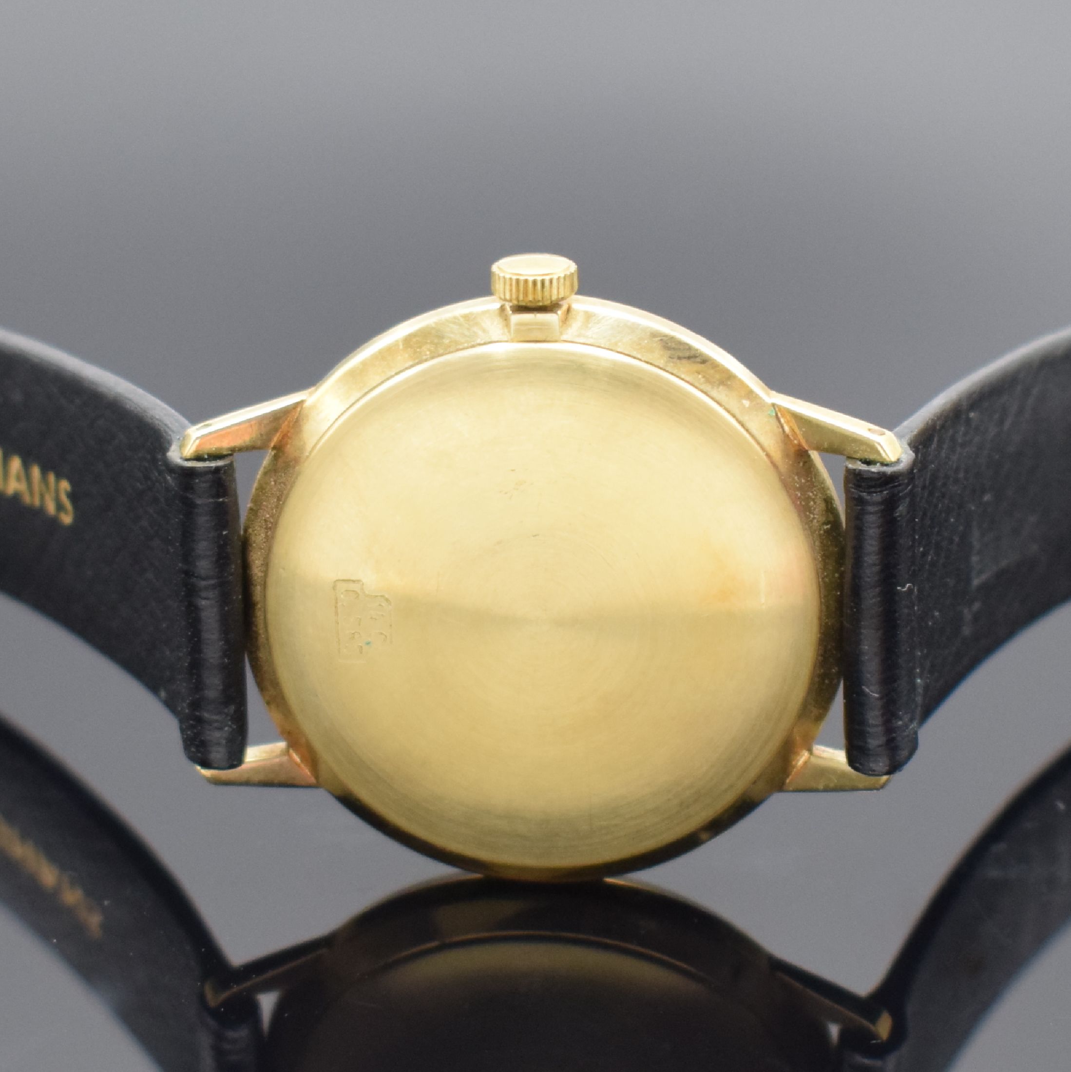 Detail c: JUNGHANS Herrenarmbanduhr in GG 585/000, Deutschland 1970er Jahre, Handaufzug, Boden aufgedr., silb. Zifferbl. m. aufges. Std.- Ind., gold. Zeiger, ...
