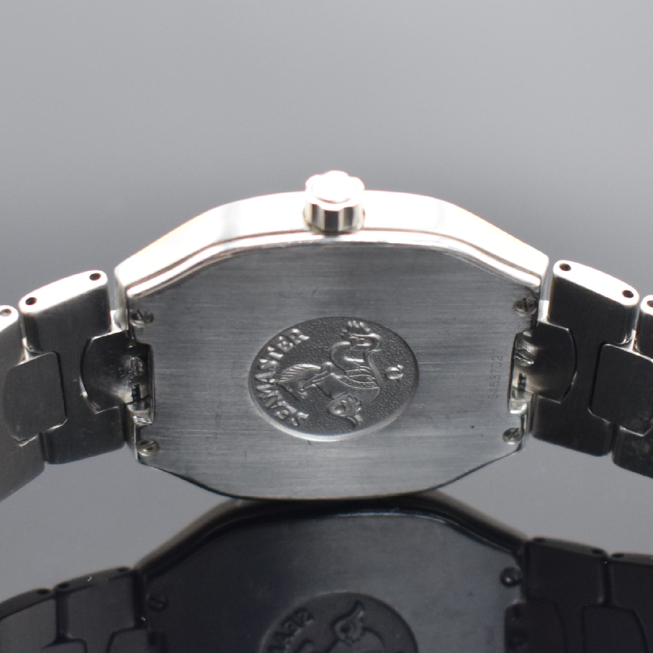Detail f: OMEGA Seamaster Polaris Herrenarmbanduhr mit Multifunktionen, Schweiz um 1985, quarz mit digitaler & analoger Anzeige, Edelstahlgeh. teils m. Gold ...