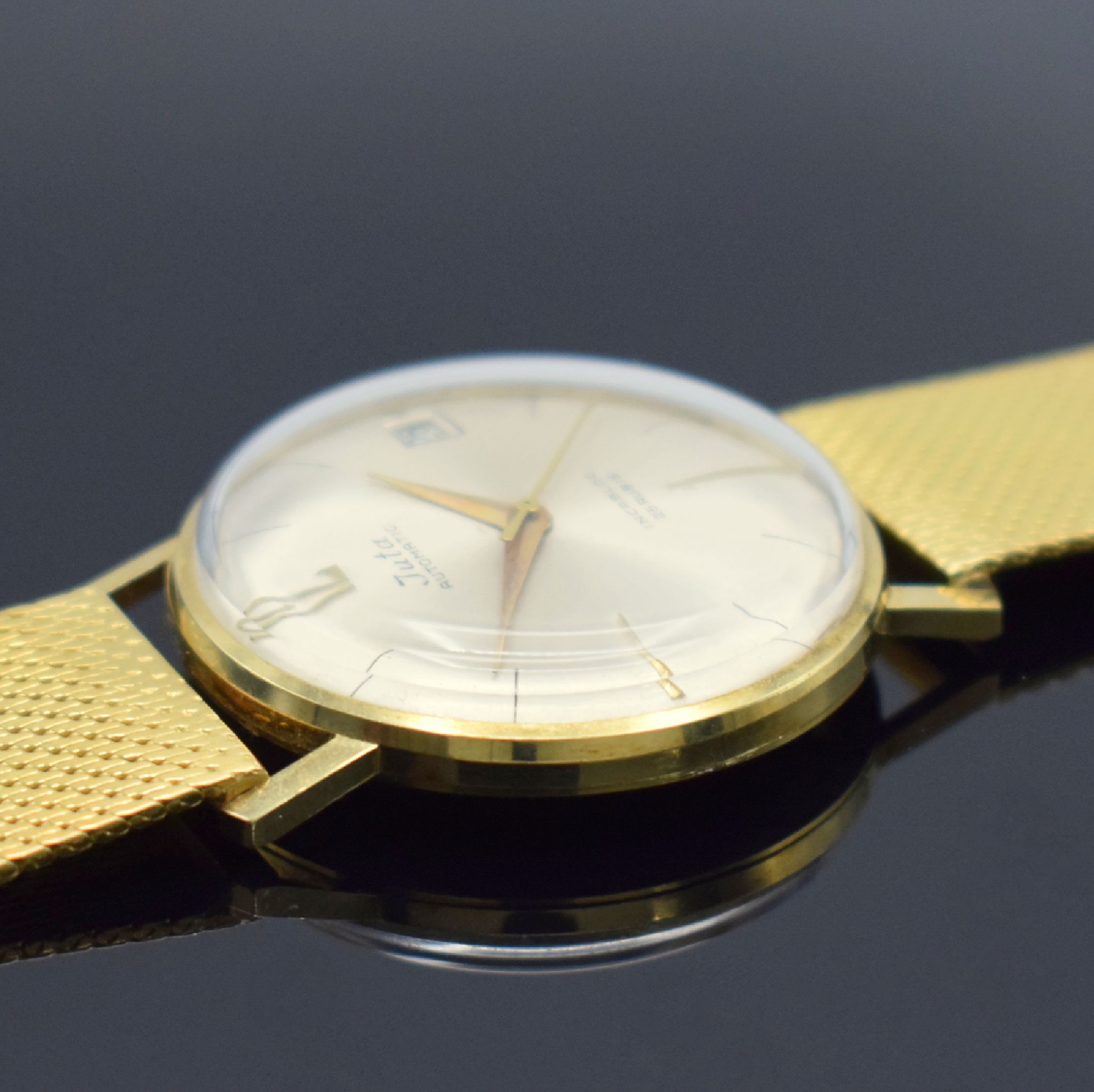 Detail c: JUTA Herrenarmbanduhr in GG 585/000 mit GG 750/000 Band, Deutschland um 1960, Goldband auf Kundenwunsch später, Automatik, 2-teil. Geh., Boden ...