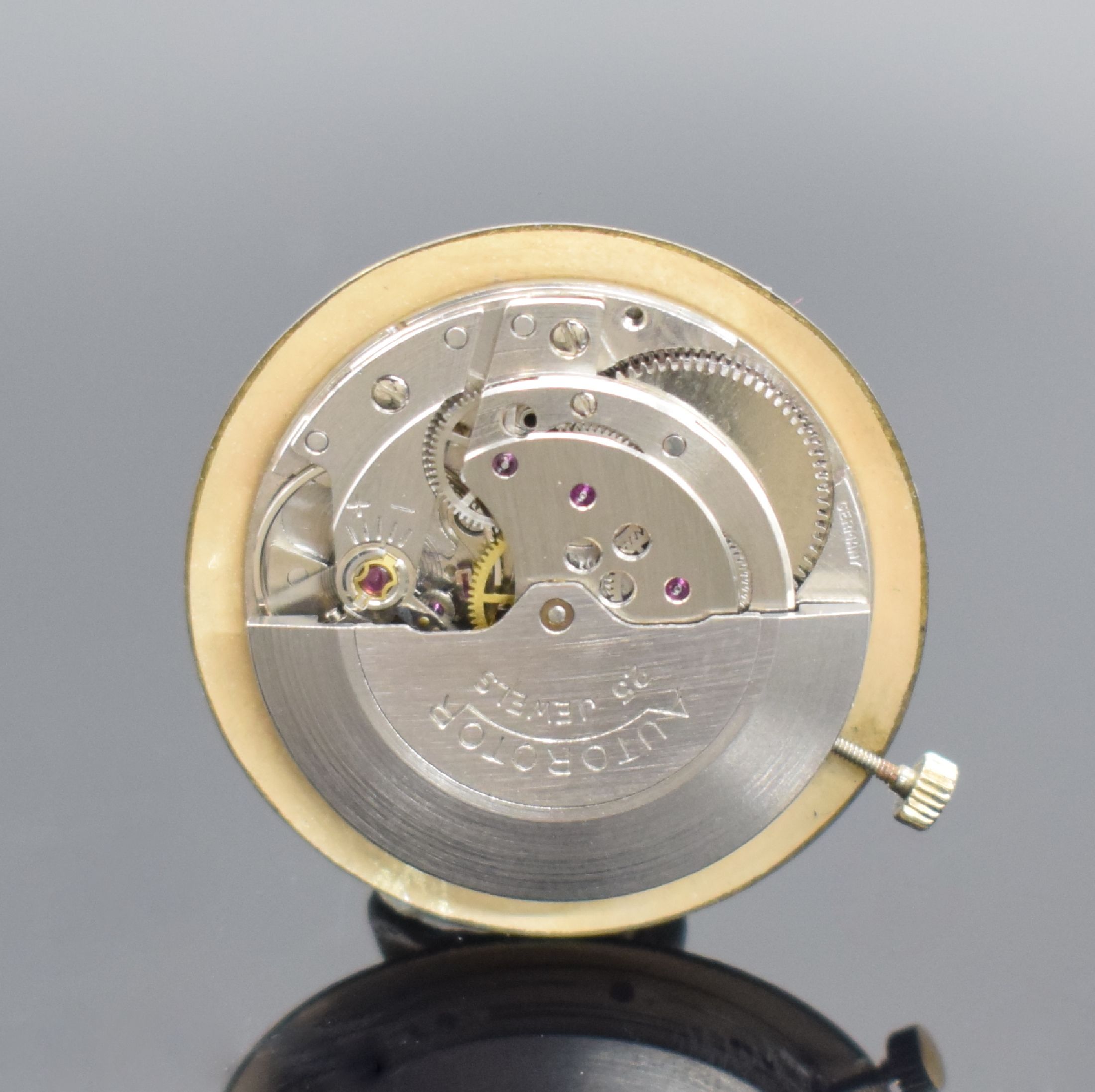 Detail f: JUTA Herrenarmbanduhr in GG 585/000 mit GG 750/000 Band, Deutschland um 1960, Goldband auf Kundenwunsch später, Automatik, 2-teil. Geh., Boden ...