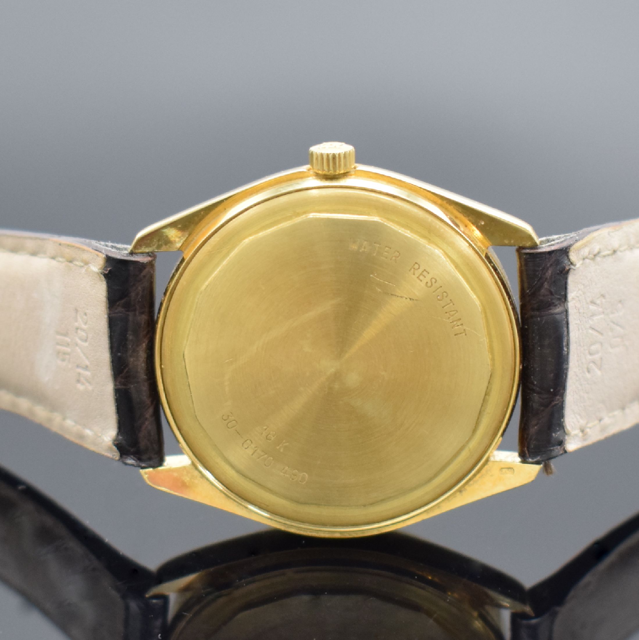Detail d: ZENITH Herrenarmbanduhr in GG 750/000 Referenz 30-0170.490, Schweiz um 1988, Automatik, 2-teil. Geh., Boden geschr., gold. Zifferbl. m. aufges. ...