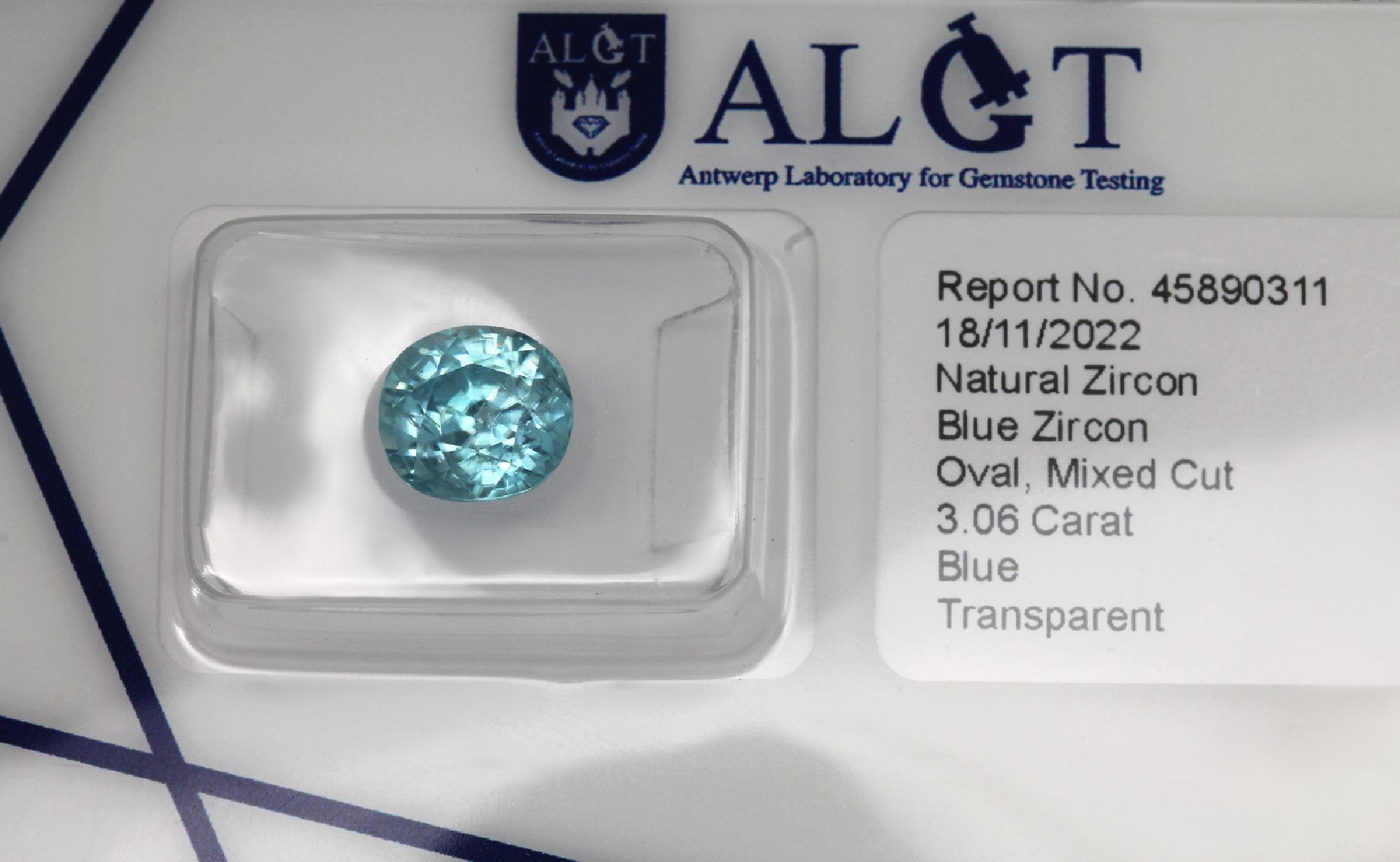 Detail a: Lot 5 lose Zirkone, zus. 11.78 ct, 1 x blau Treppenschliff 3.20 ct; 1 x blau ovalfacett. 2.58 ct; 1 x ovalfacett. 3.06 ct; 1 x ovalfacett. 2.11 ct; ...