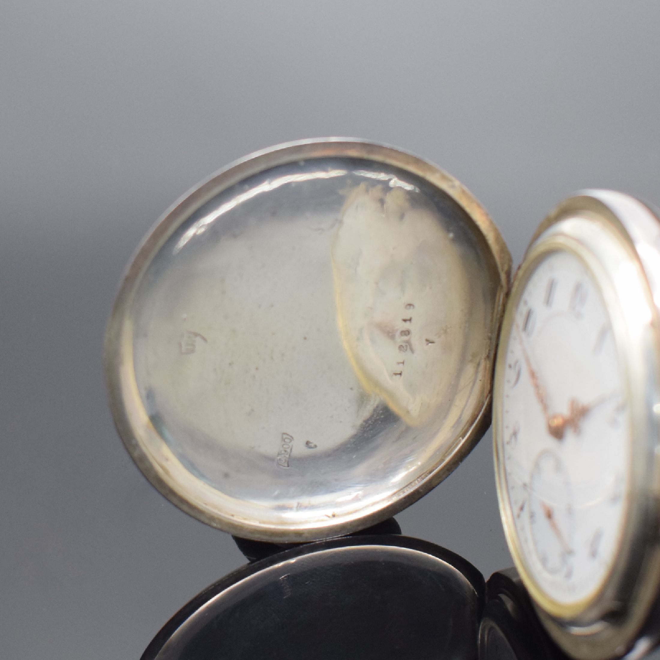 Detail a: CHRONOMETRE ALPINA Savonette Herrentaschenuhr No. 112819 in 900er Silber, Schweiz um 1910, glattes 3 Deckel Silbergeh. l. dell., 2-teil. ...