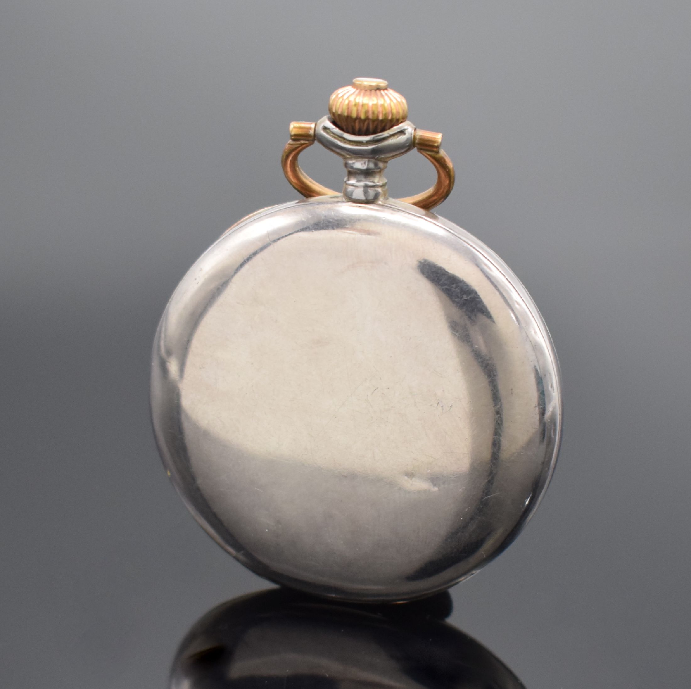 Detail b: CHRONOMETRE ALPINA Savonette Herrentaschenuhr No. 112819 in 900er Silber, Schweiz um 1910, glattes 3 Deckel Silbergeh. l. dell., 2-teil. ...