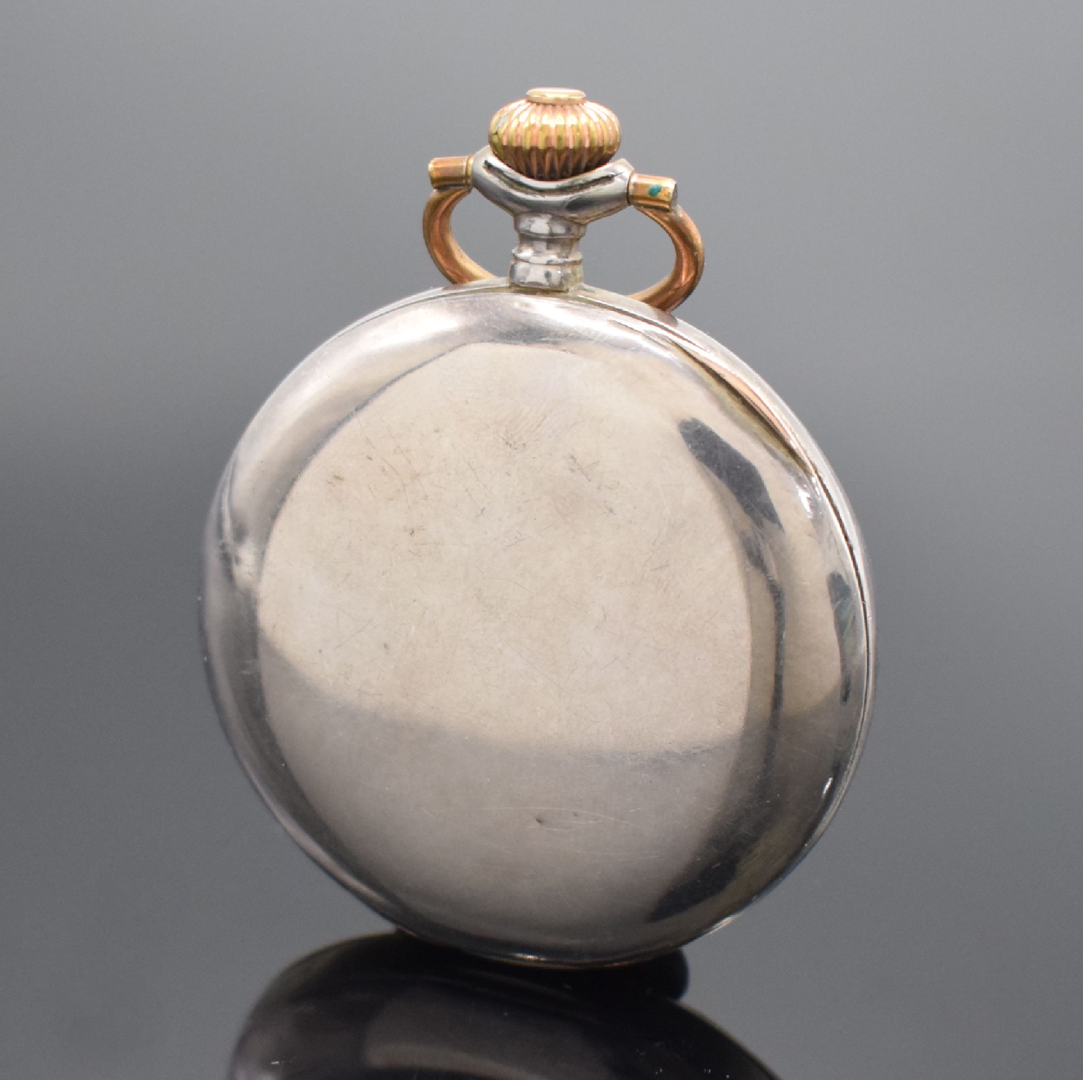 Detail c: CHRONOMETRE ALPINA Savonette Herrentaschenuhr No. 112819 in 900er Silber, Schweiz um 1910, glattes 3 Deckel Silbergeh. l. dell., 2-teil. ...