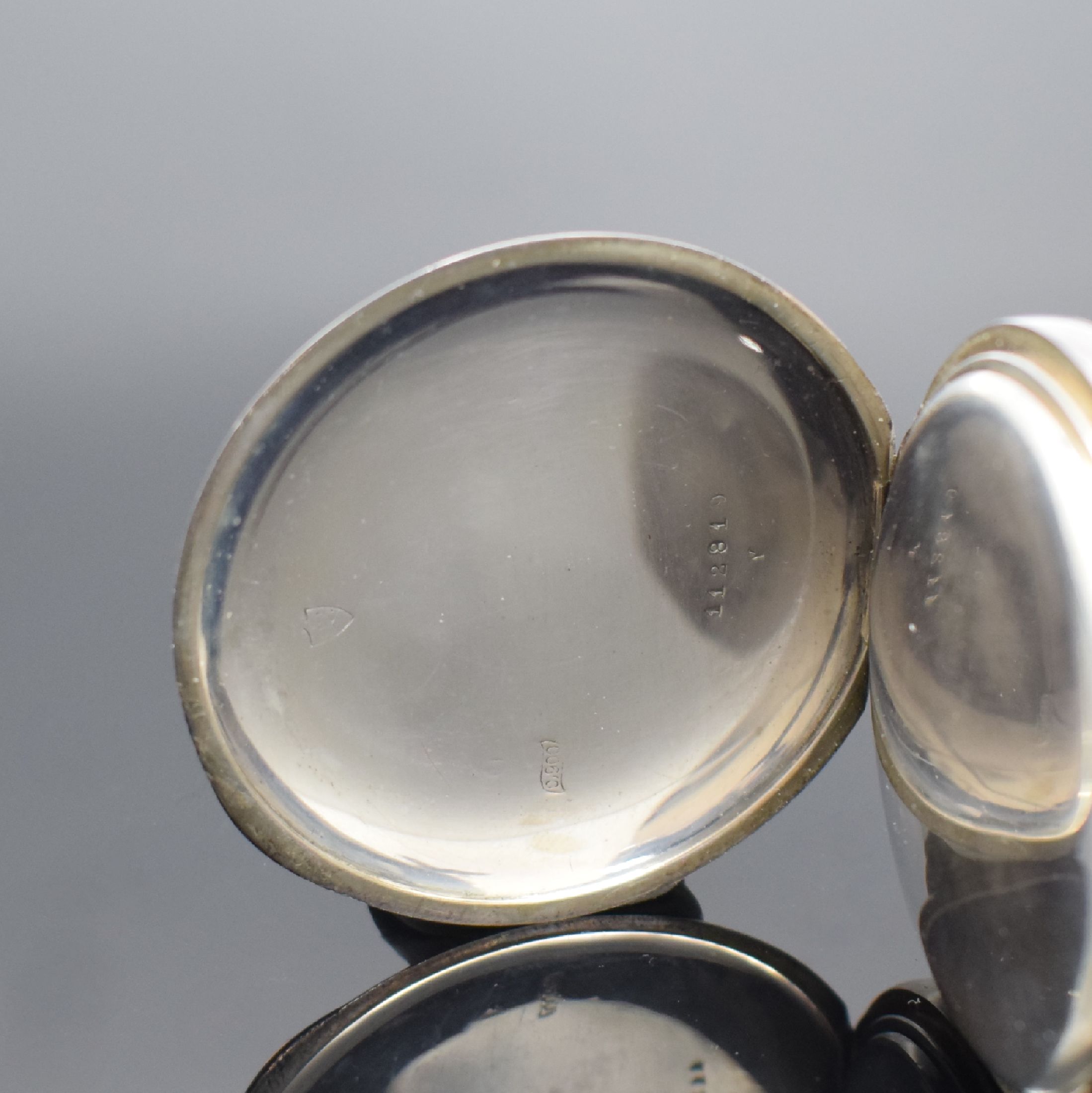 Detail d: CHRONOMETRE ALPINA Savonette Herrentaschenuhr No. 112819 in 900er Silber, Schweiz um 1910, glattes 3 Deckel Silbergeh. l. dell., 2-teil. ...