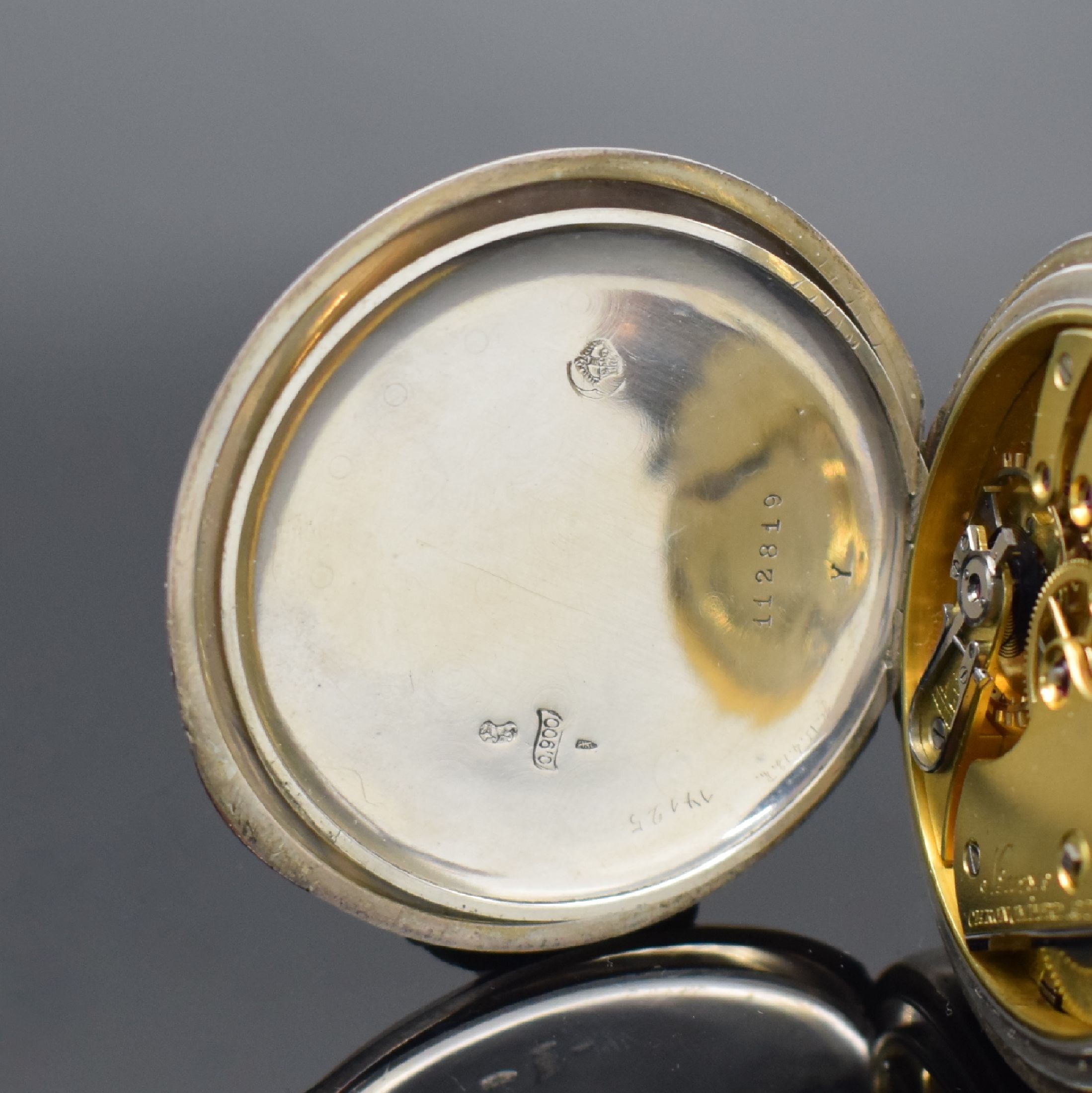 Detail f: CHRONOMETRE ALPINA Savonette Herrentaschenuhr No. 112819 in 900er Silber, Schweiz um 1910, glattes 3 Deckel Silbergeh. l. dell., 2-teil. ...