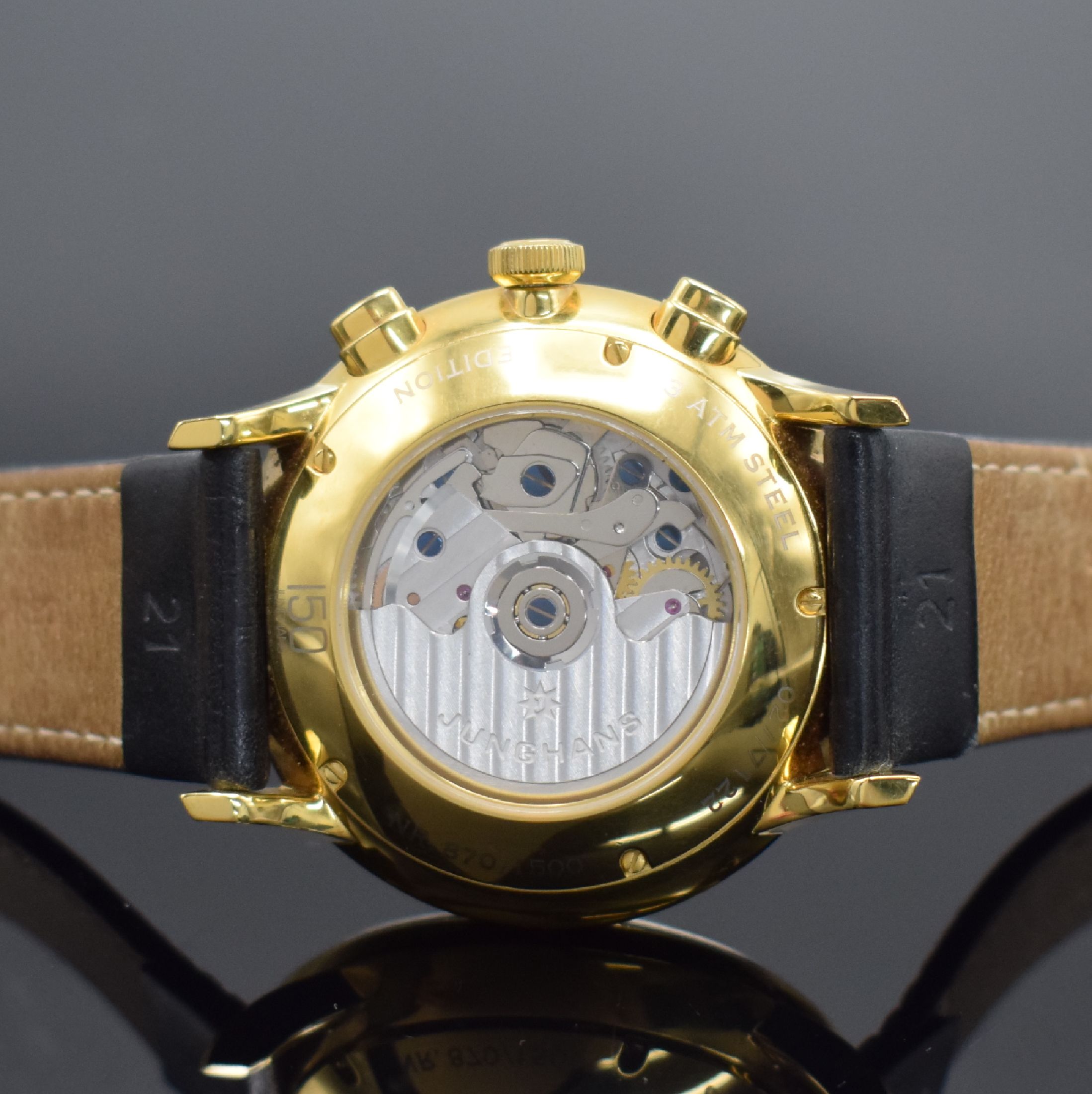 Detail d: JUNGHANS Chronoscope auf 1500 Stück limitierter Armbandchronograph Referenz 027/7122, Automatik, verg. Edelstahlgeh. beids. vergl., Boden 5-fach ...