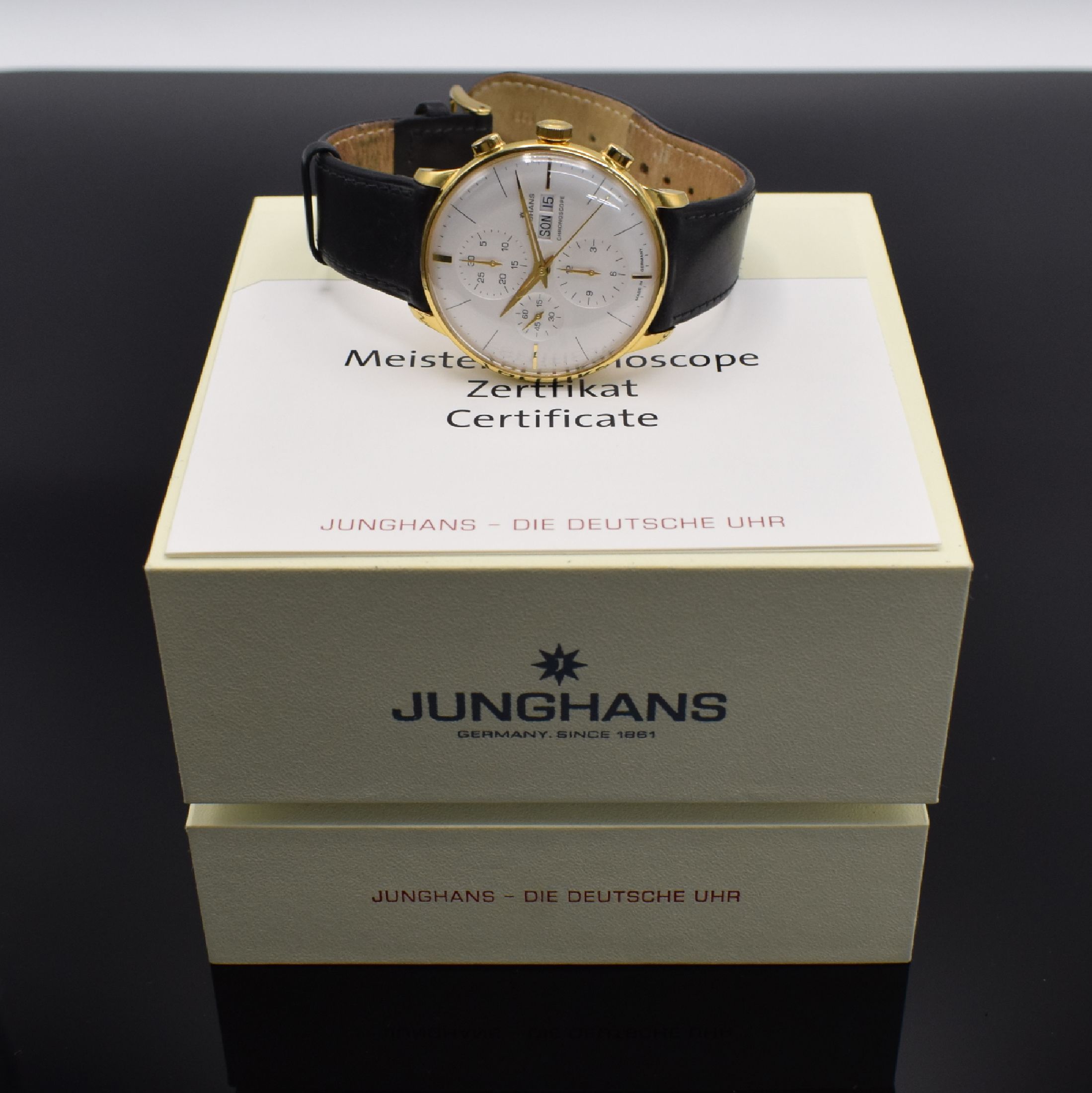 Detail f: JUNGHANS Chronoscope auf 1500 Stück limitierter Armbandchronograph Referenz 027/7122, Automatik, verg. Edelstahlgeh. beids. vergl., Boden 5-fach ...