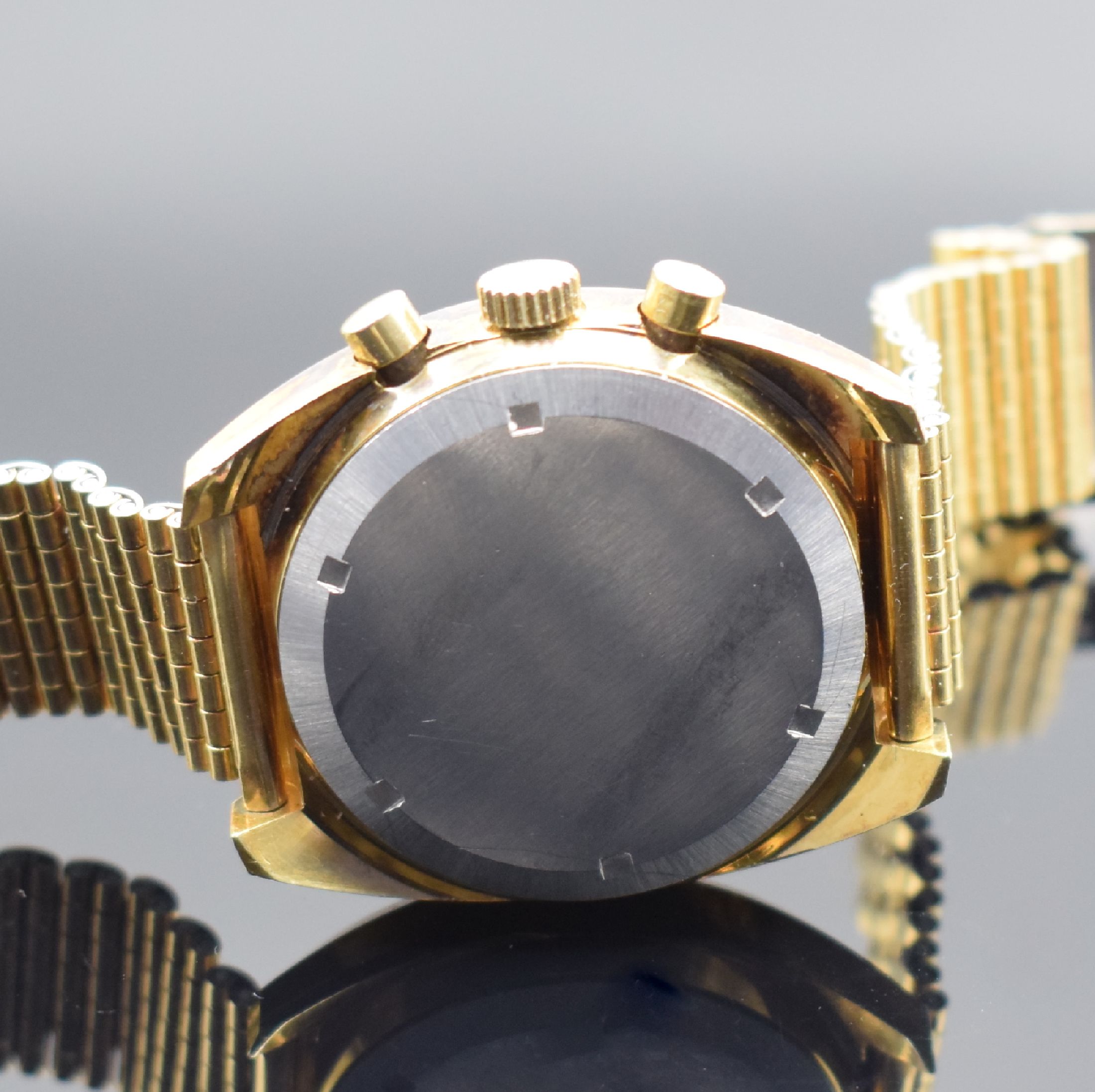 Detail d: LEMANIA vergoldete Herrenarmbanduhr mit Chronograph, Schweiz um 1970, Automatik, Geh. angel., Stahlboden verschr., verg. Gliederband m. Faltschl., ...