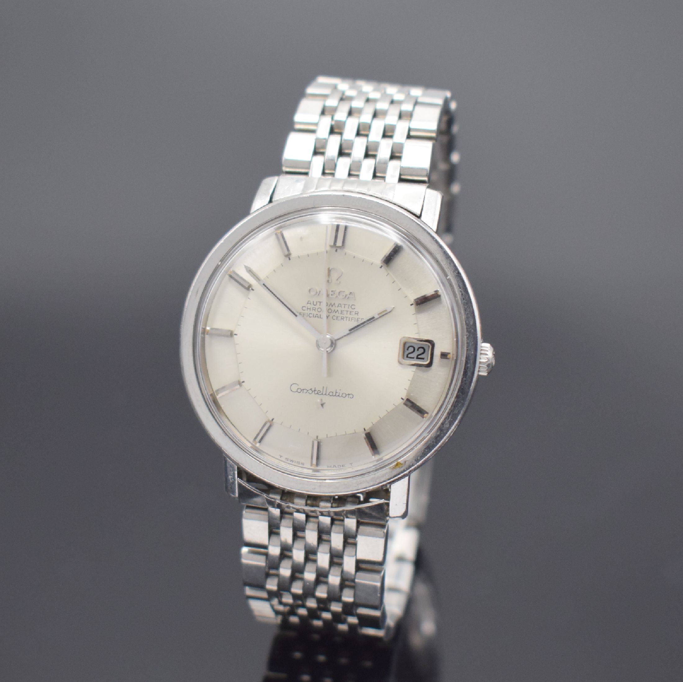 OMEGA Constellation Chronometer Herrenarmbanduhr in Stahl Referenz 168.004, Schweiz um 1968, Automatik, Boden m. Darst. Sternwarte verschr., orig. ...