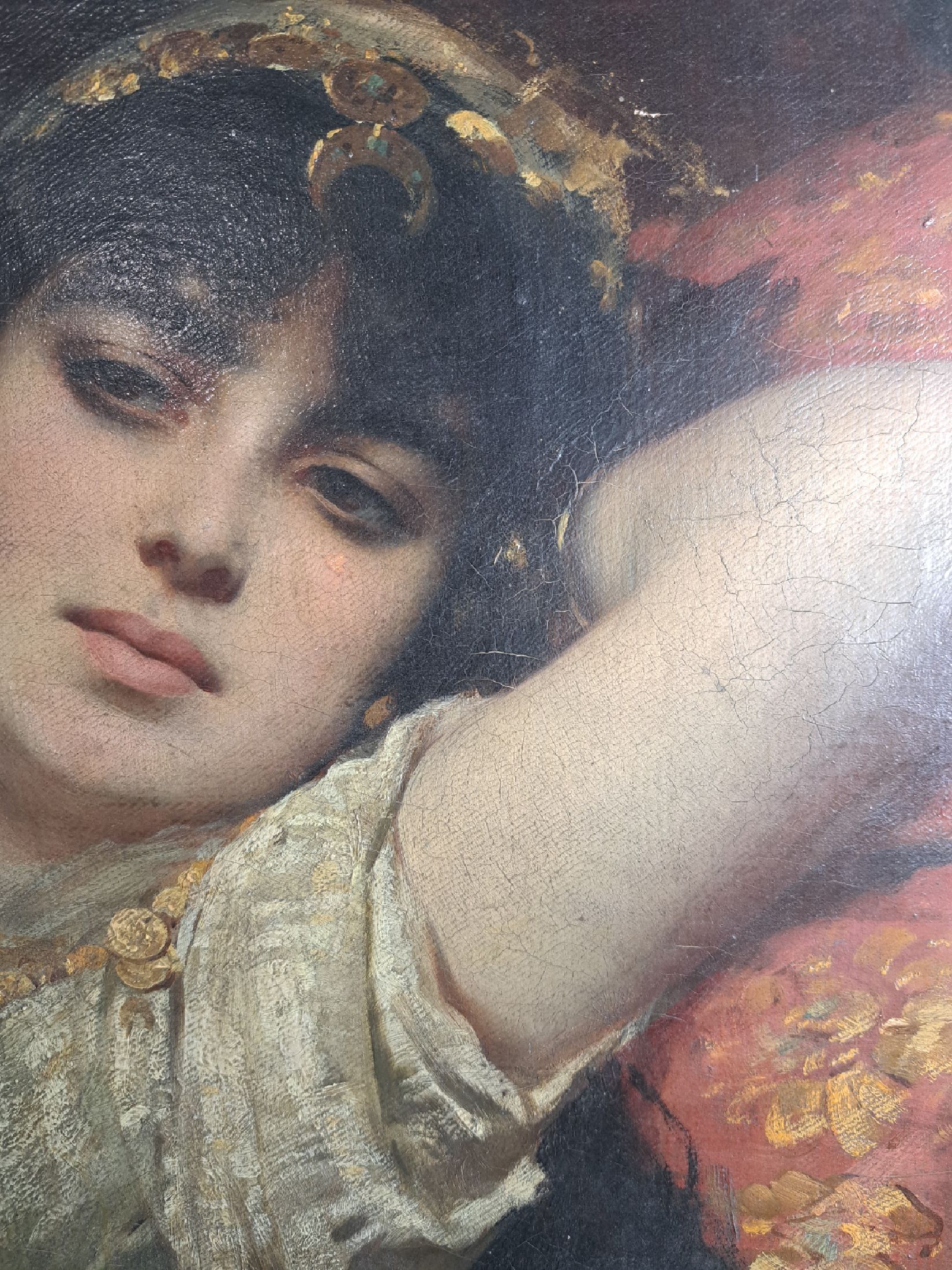 Detail b: Nathanael Sichel, 1844 Mainz-1907 Berlin, Studium an der Akademie Berlin, Porträt- und Historienmaler, hier: Bildnis einer Odaliske bzw. Orientalin ...