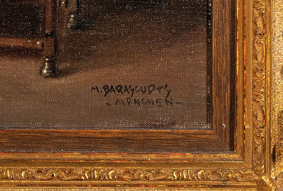 Detail a: Max Barascudts, 1869 St. Denis - 1927 München, drei Kardinäle beim Schachspiel, detaillereiches Interieur, genaue Schilderung der Räumlichkeiten ...