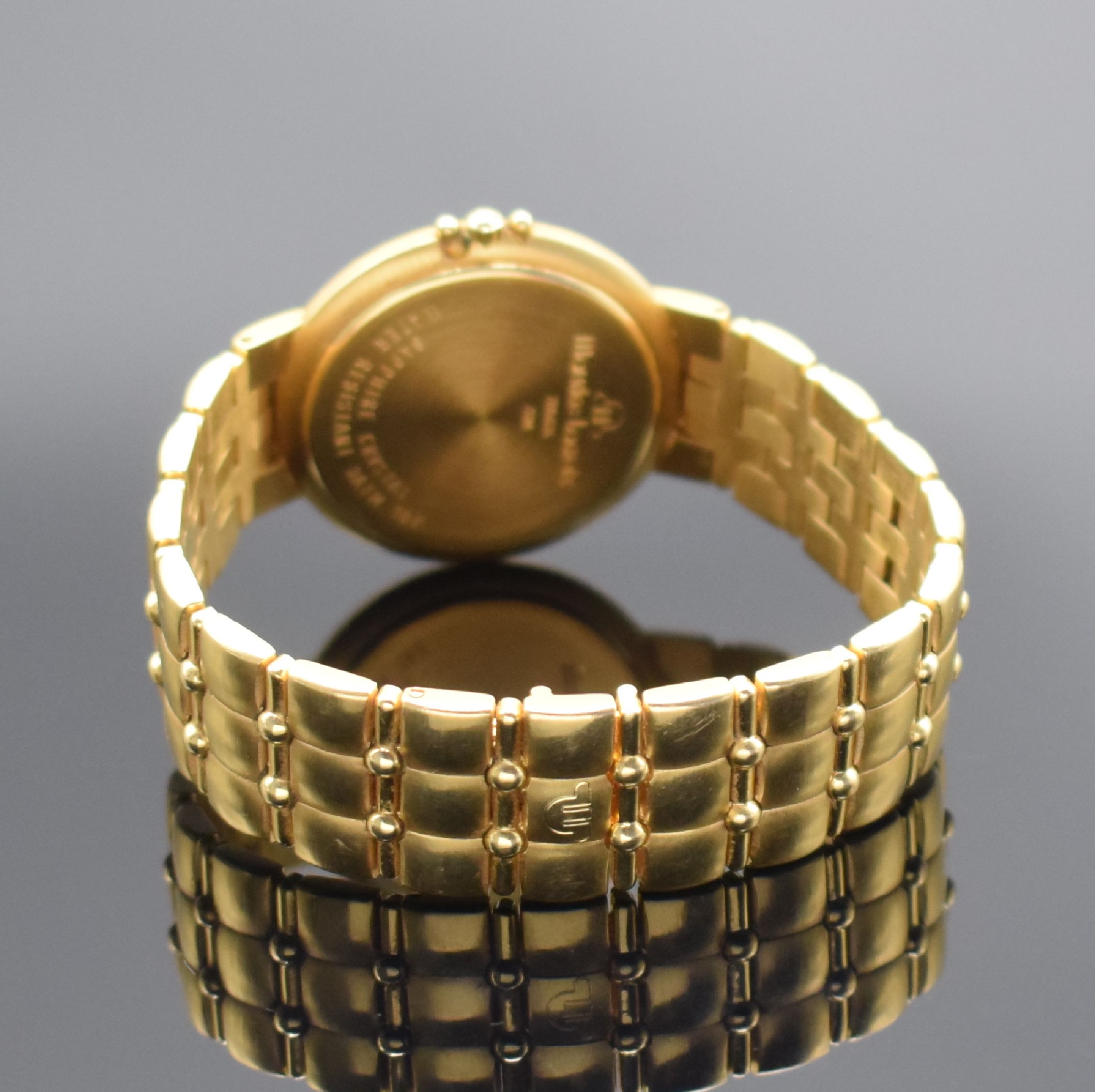 Detail b: MAURICE LACROIX Herrenarmbanduhr in GG 750/000, quarz, Schweiz um 1995, massives Geh. inkl. Gliederband m. dopp. Faltschl., Boden aufgedr., ...