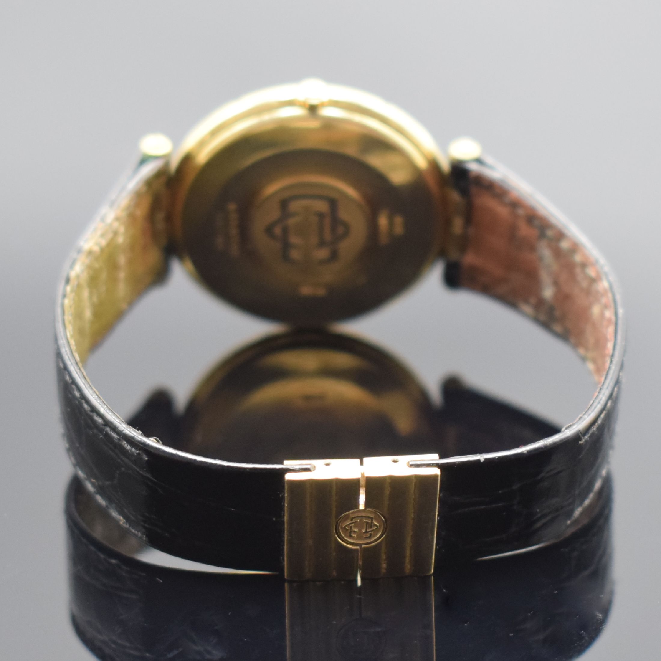 Detail b: VAN CLEEF & ARPELS feine Armbanduhr in GG 750/000, Frankreich / Schweiz um 1990, quarz, 2-teil. Geh. inkl. orig. Lederband m. dopp. Faltschl., Boden ...