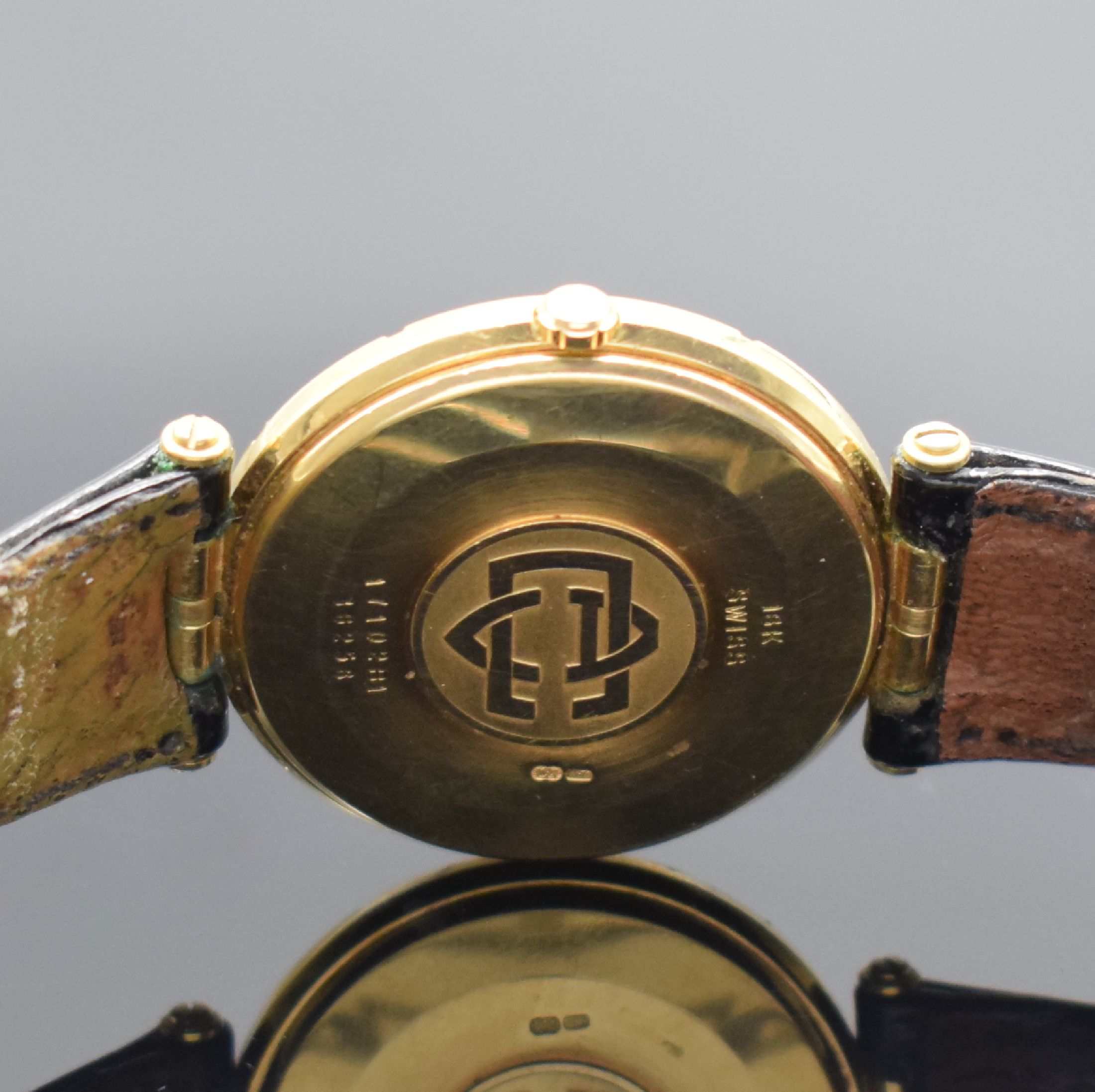 Detail c: VAN CLEEF & ARPELS feine Armbanduhr in GG 750/000, Frankreich / Schweiz um 1990, quarz, 2-teil. Geh. inkl. orig. Lederband m. dopp. Faltschl., Boden ...