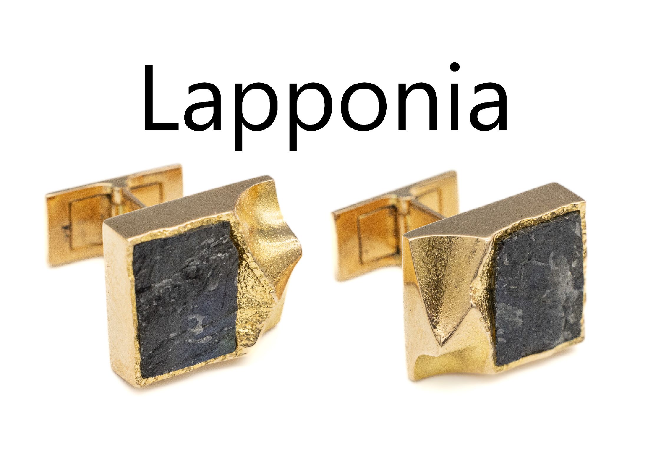Paar 14 kt Gold LAPPONIA Manschettenknöpfe mitZoisit, GG 585/000 z.T. strukt., Entwurf Björn Weckström, sign., mit bläulich-grünem Zoisit, ca. ...