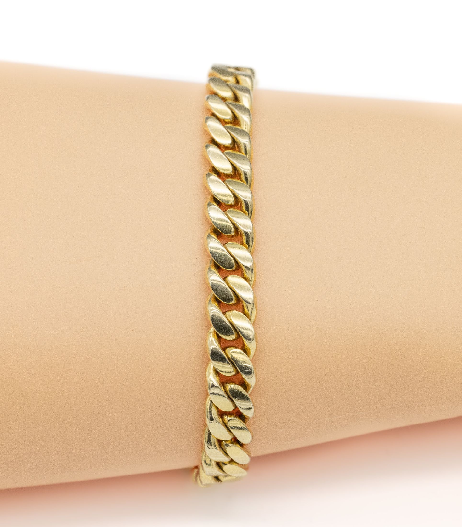 14 kt Gold Armband, GG 585/000, L. ca. 21 cm, ca. 44.7 g, B. ca. 0.8 cm, Kastenschloss mit Sicherheitsacht