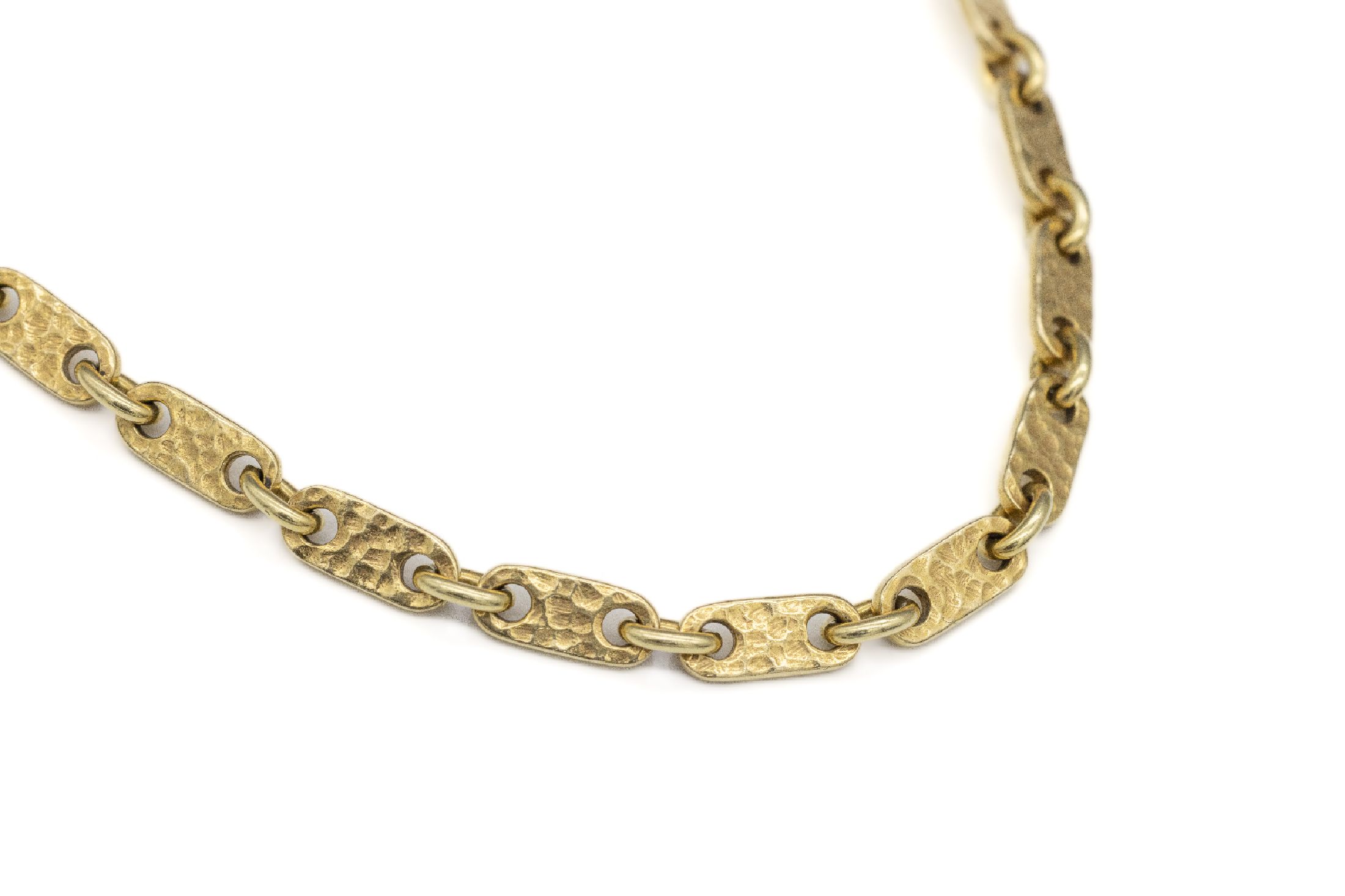 14 kt Gold Kette, GG 585/000, z.T. mit Hammerschlagverz., L. ca. 56 cm, ca. 44 g, Karabinerschließe